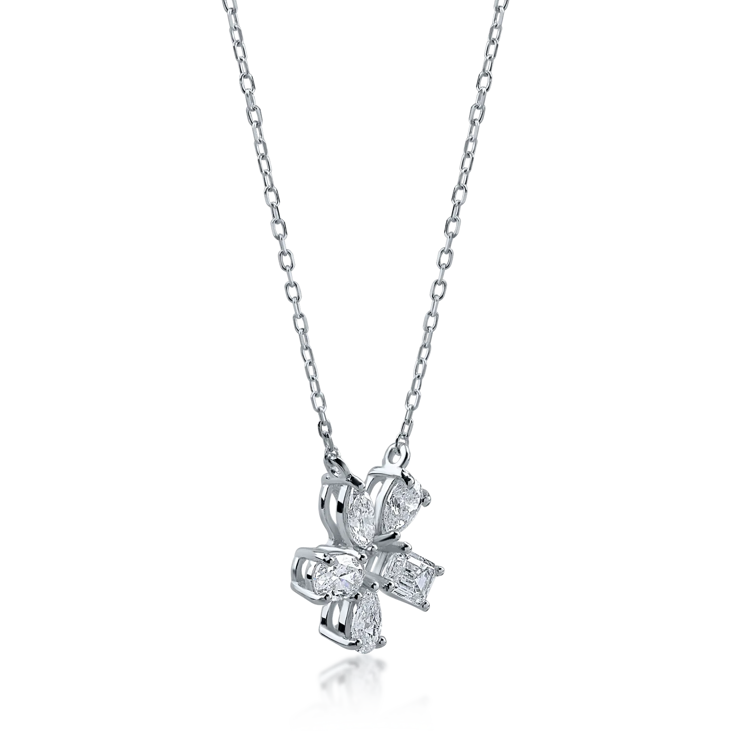 Lant cu pandantiv floare din aur alb cu diamante de 0.61ct