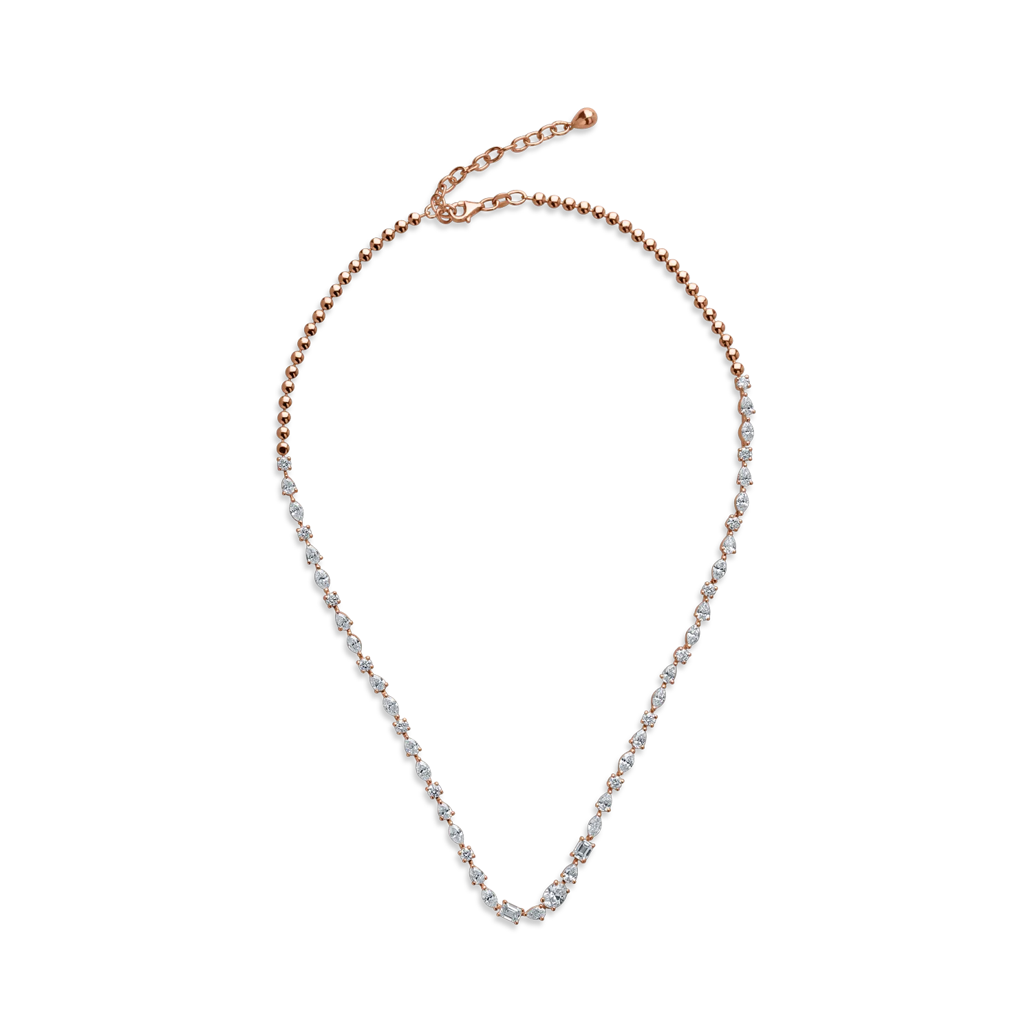 Rose gold tennis necklace with 6.69ct diamonds