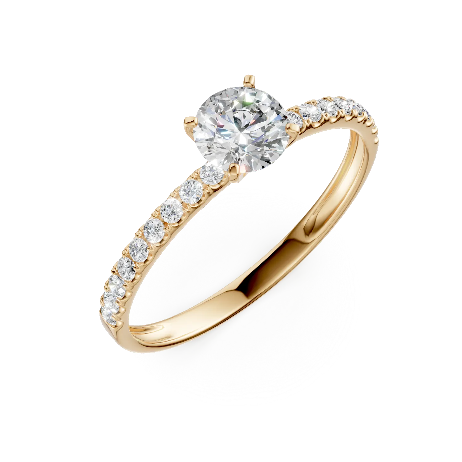 Yellow gold pave solitaire engagement ring with zirconia