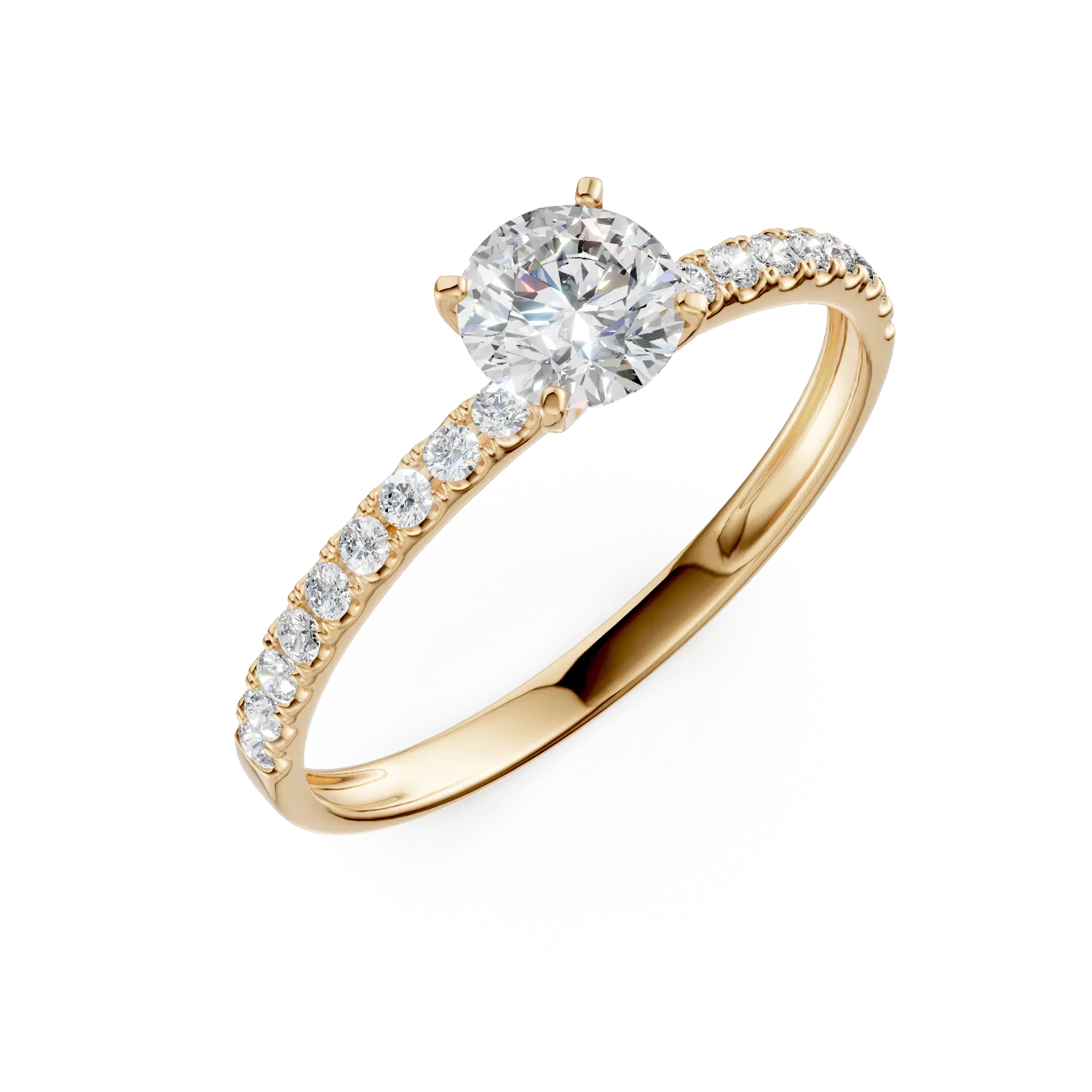 Yellow gold pave solitaire engagement ring with zirconia