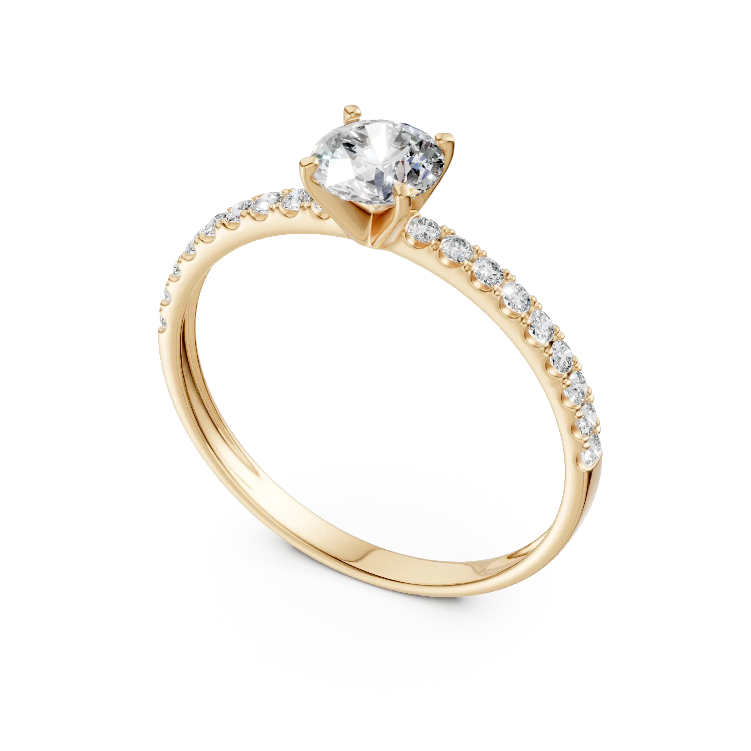 Inel de logodna solitaire pave din aur galben cu zirconia - 1 | YEO