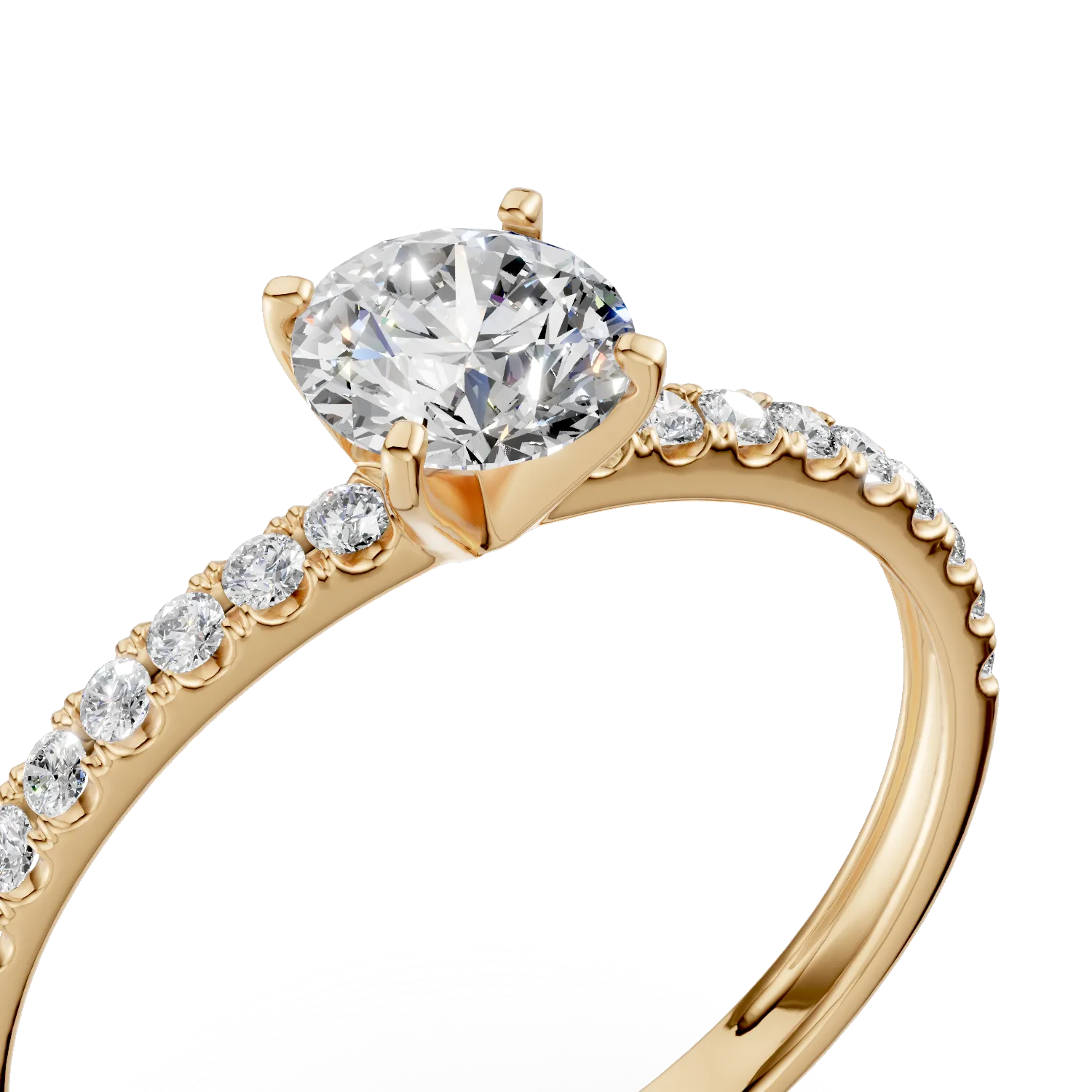 Yellow gold pave solitaire engagement ring with zirconia