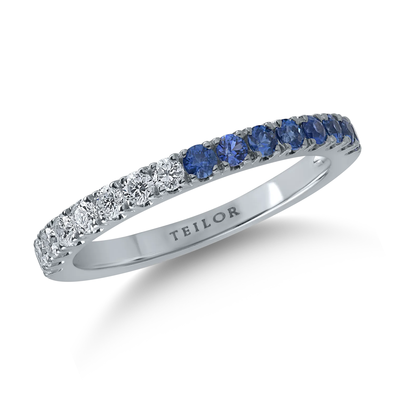 Inel semi eternity din aur alb cu safire de 0.3ct si diamante de 0.2ct