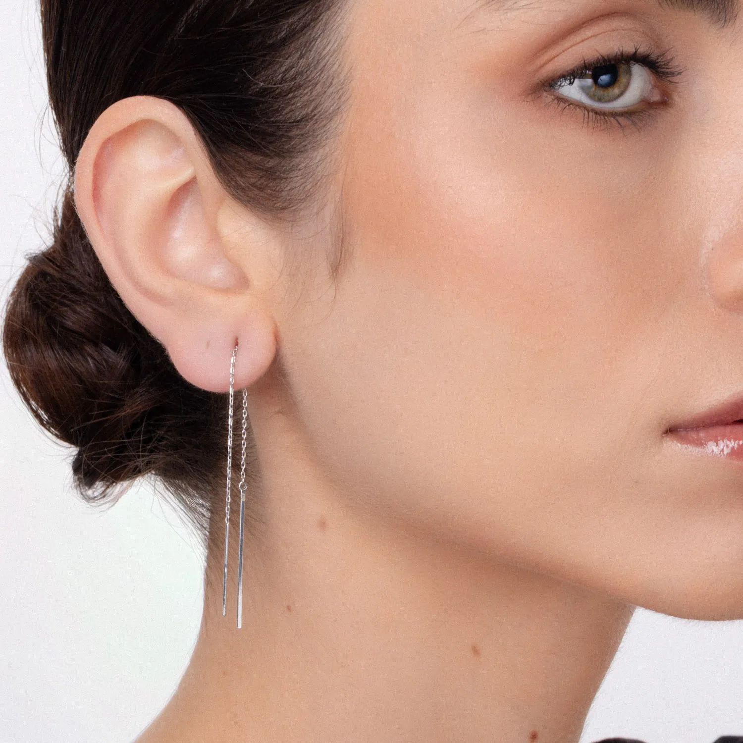 Cercei lungi din aur alb - Imagine 3
