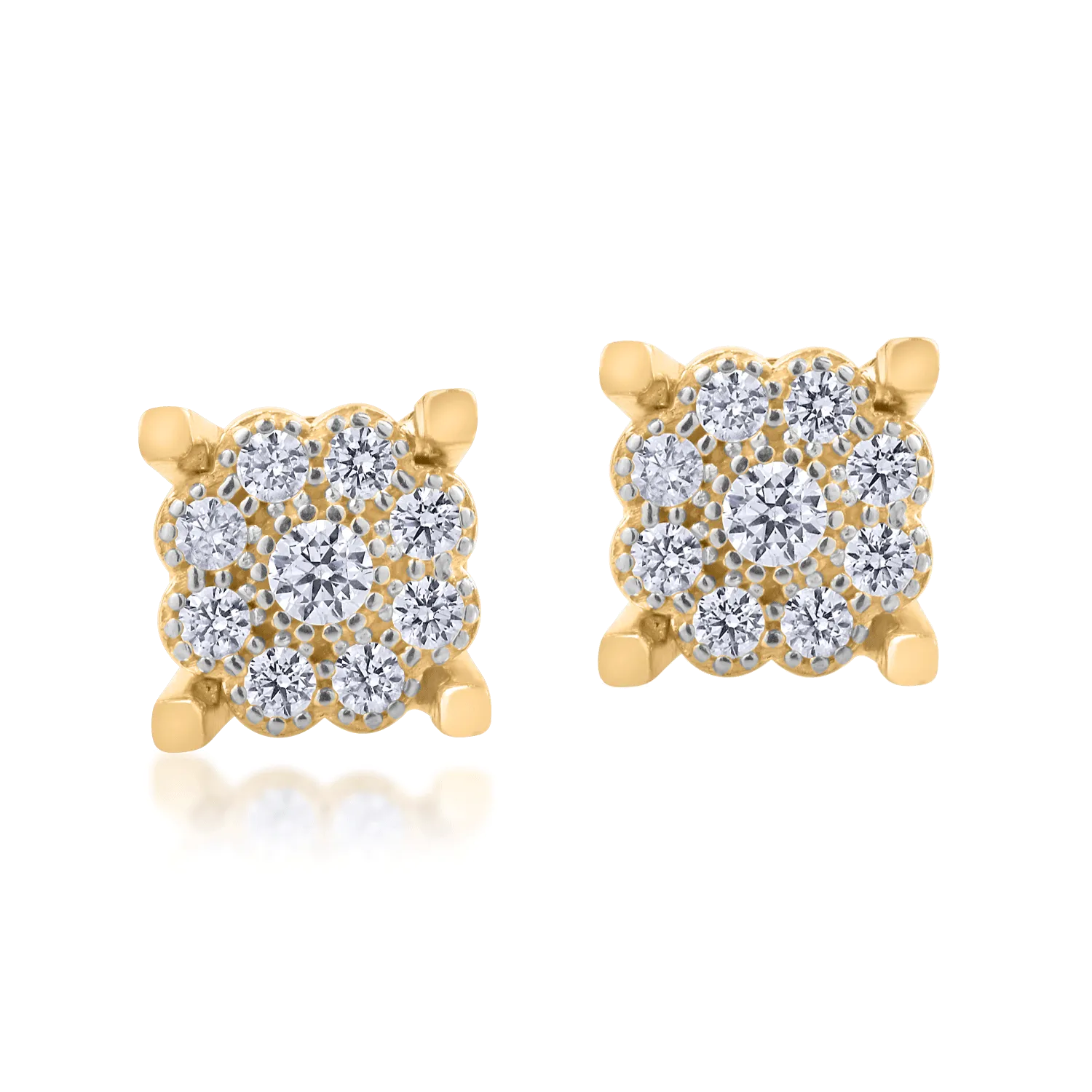 White-yellow gold stud earrings with zirconia