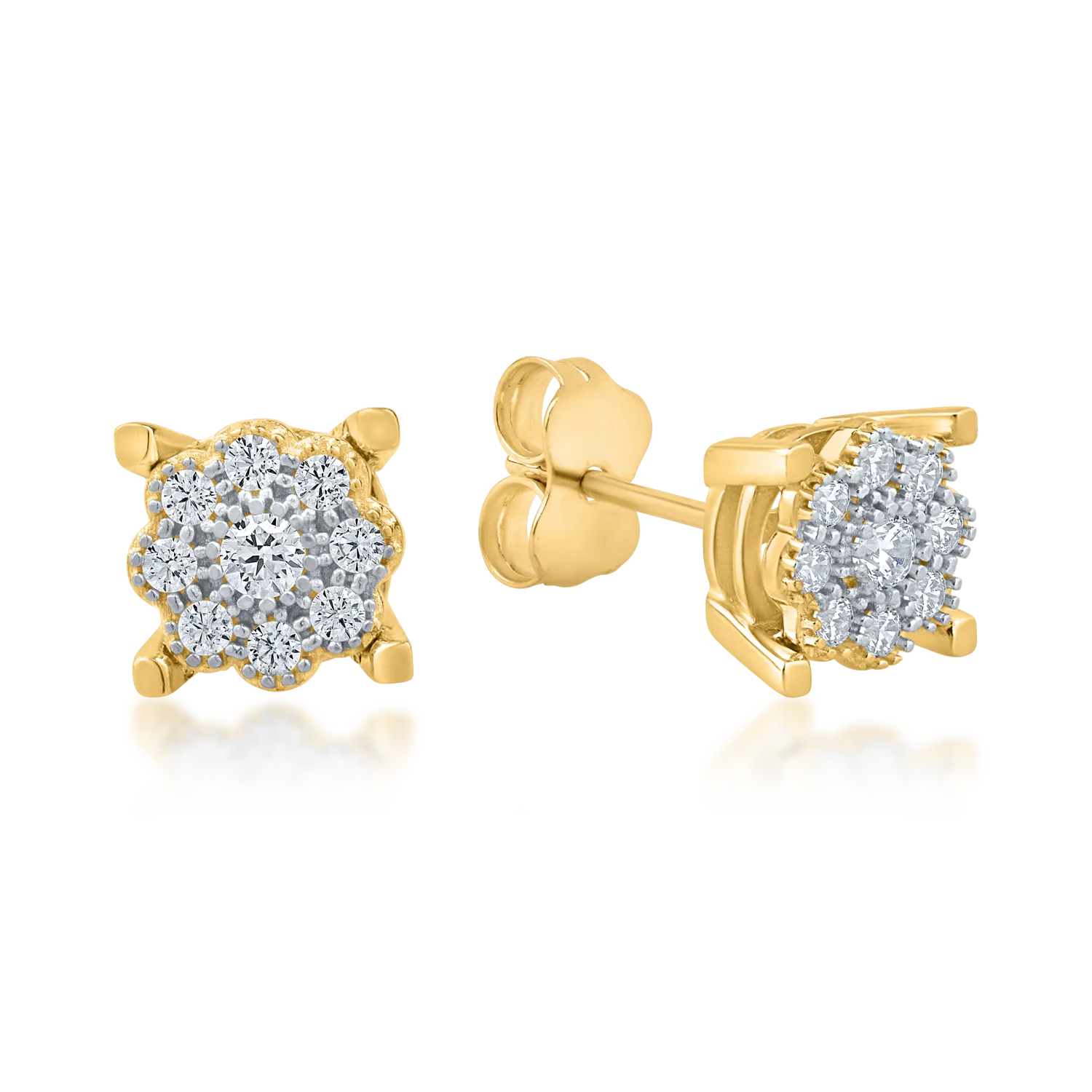 White-yellow gold stud earrings with zirconia