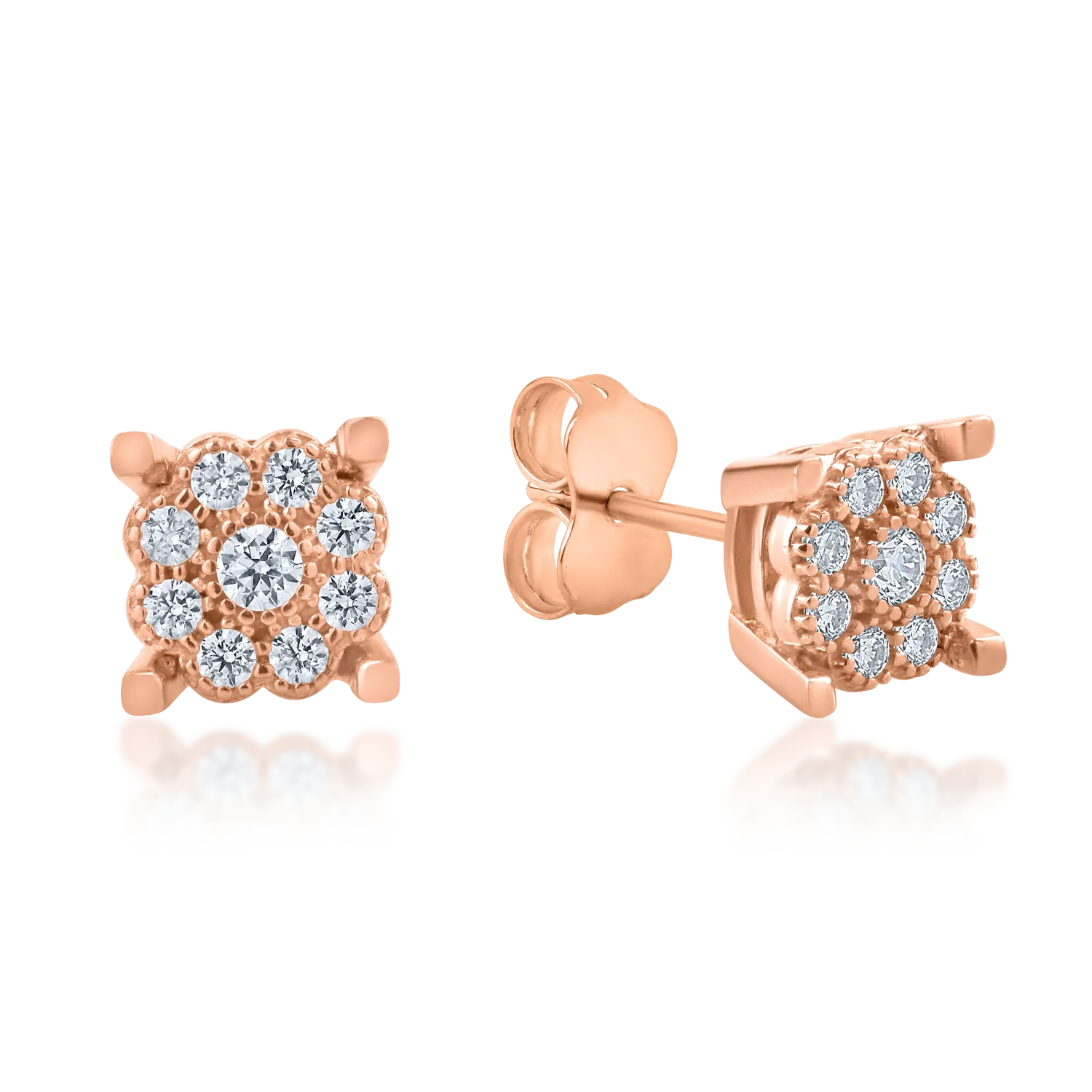 Rose gold flower earrings with zirconia