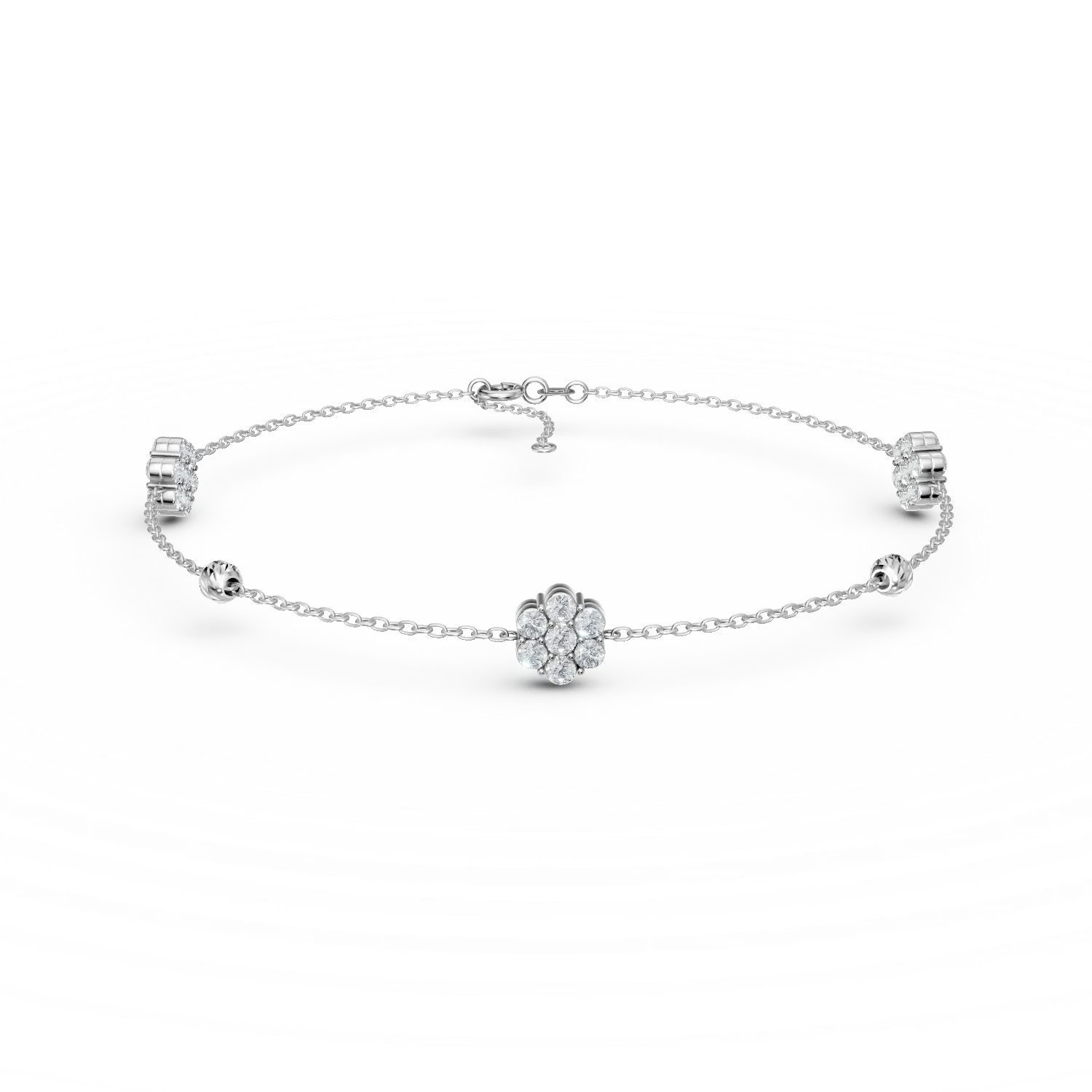 Bratara din aur alb cu bilute si pandantive floare