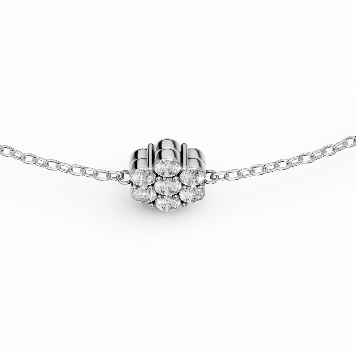 White gold bracelet with beads and flower pendants