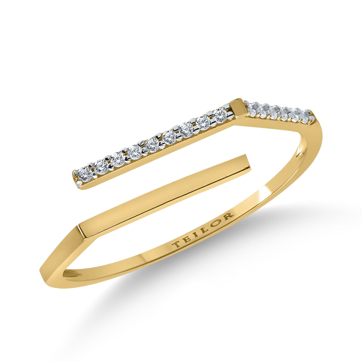 Геометричен пръстен от жълто злато с микровтвърден цирконий