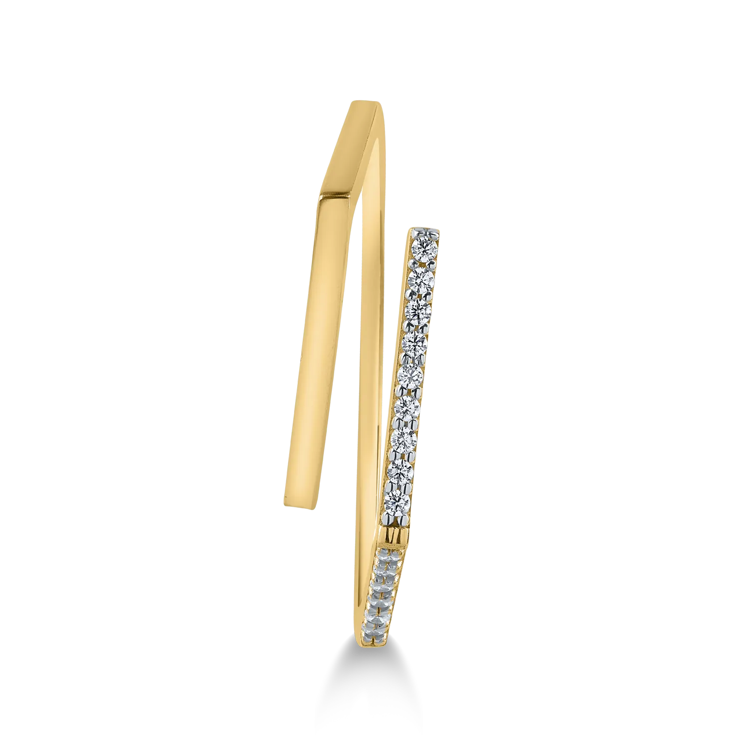 Inel geometric din aur galben cu zirconia microsetting