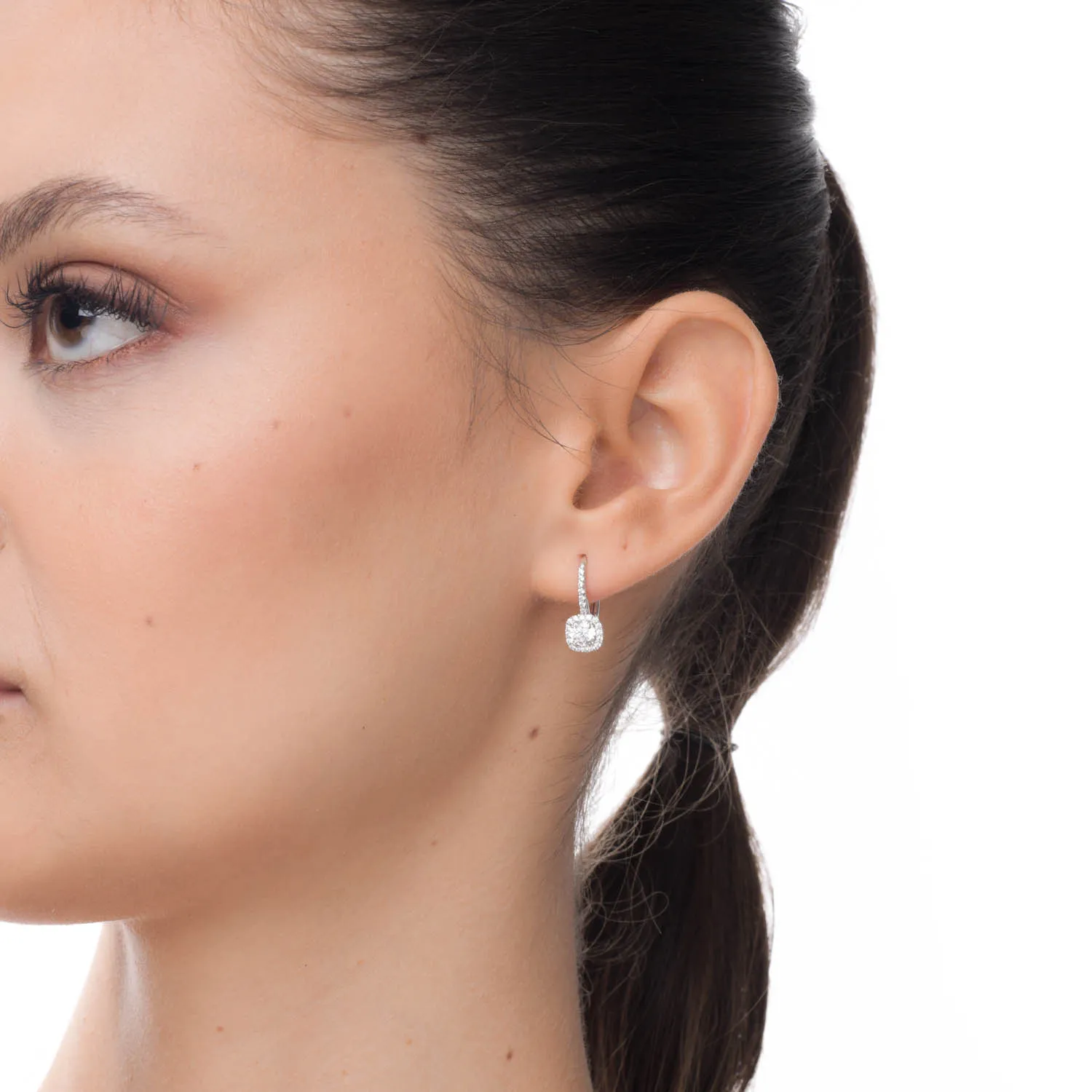 White gold on-ear earrings with zirconia