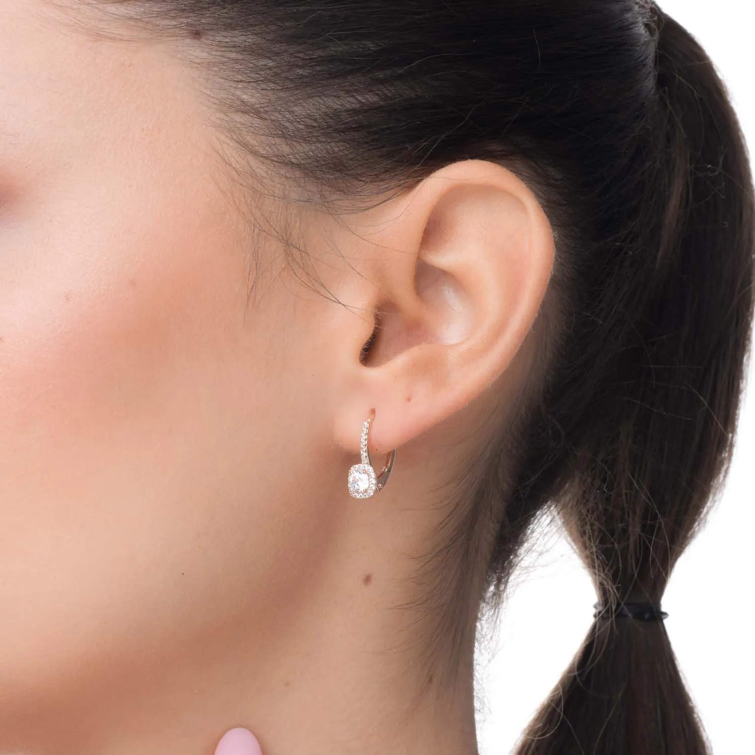 Rose gold on-ear earrings with zirconia