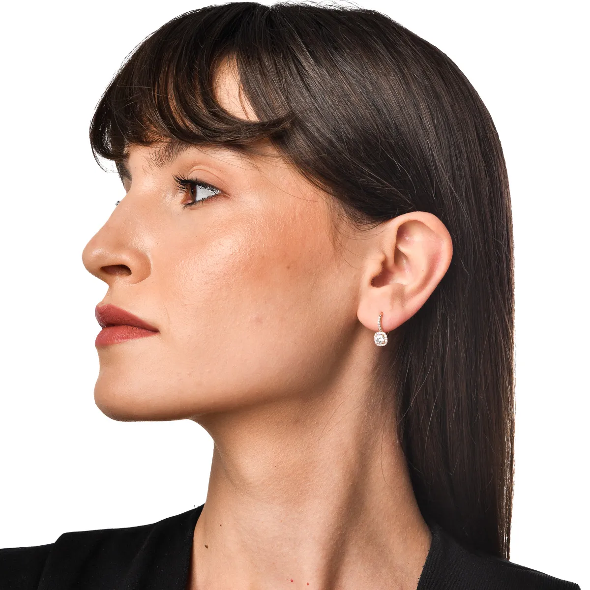 Cercei on-ear din aur roz cu zirconia