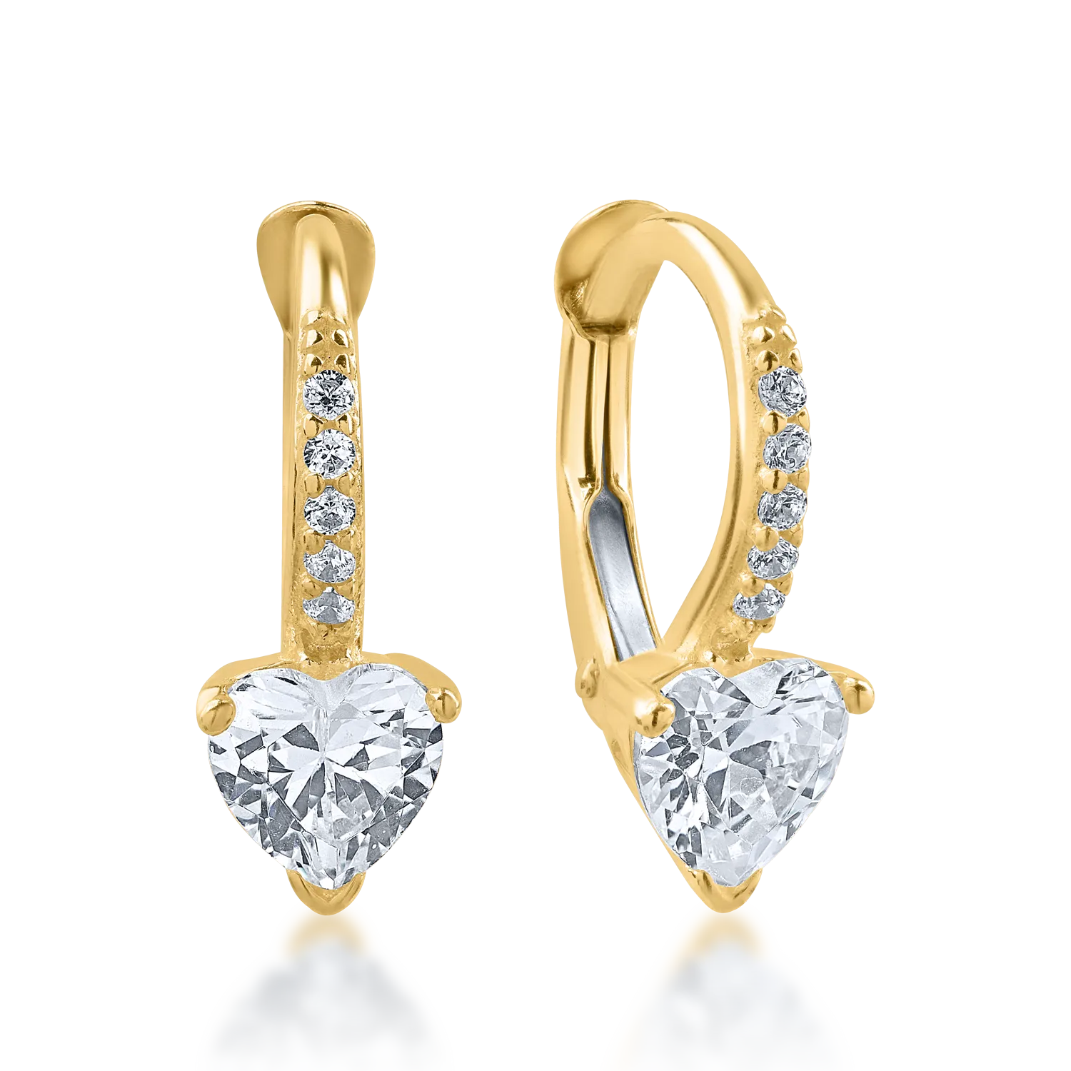 Yellow gold on-ear earrings with zirconia