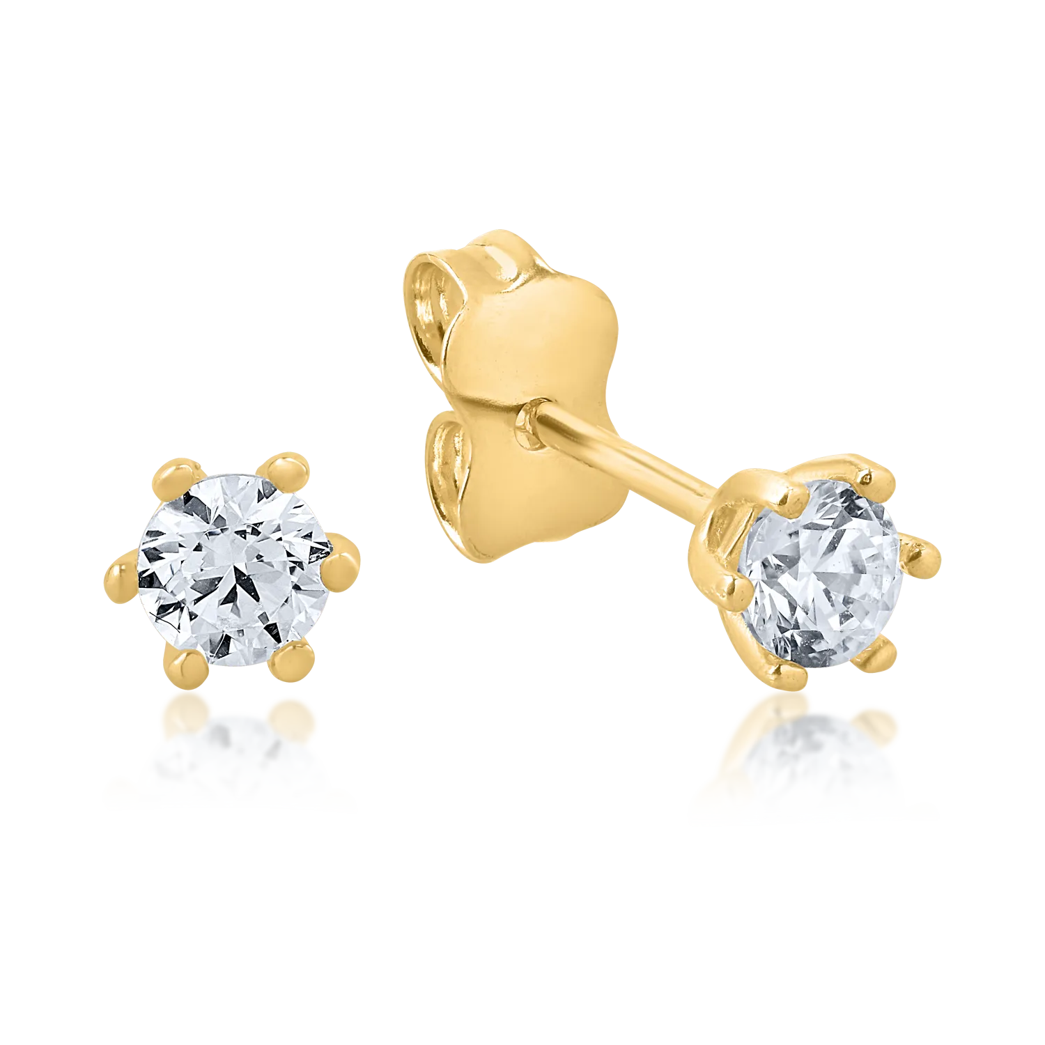 Yellow gold stud earrings with zirconia