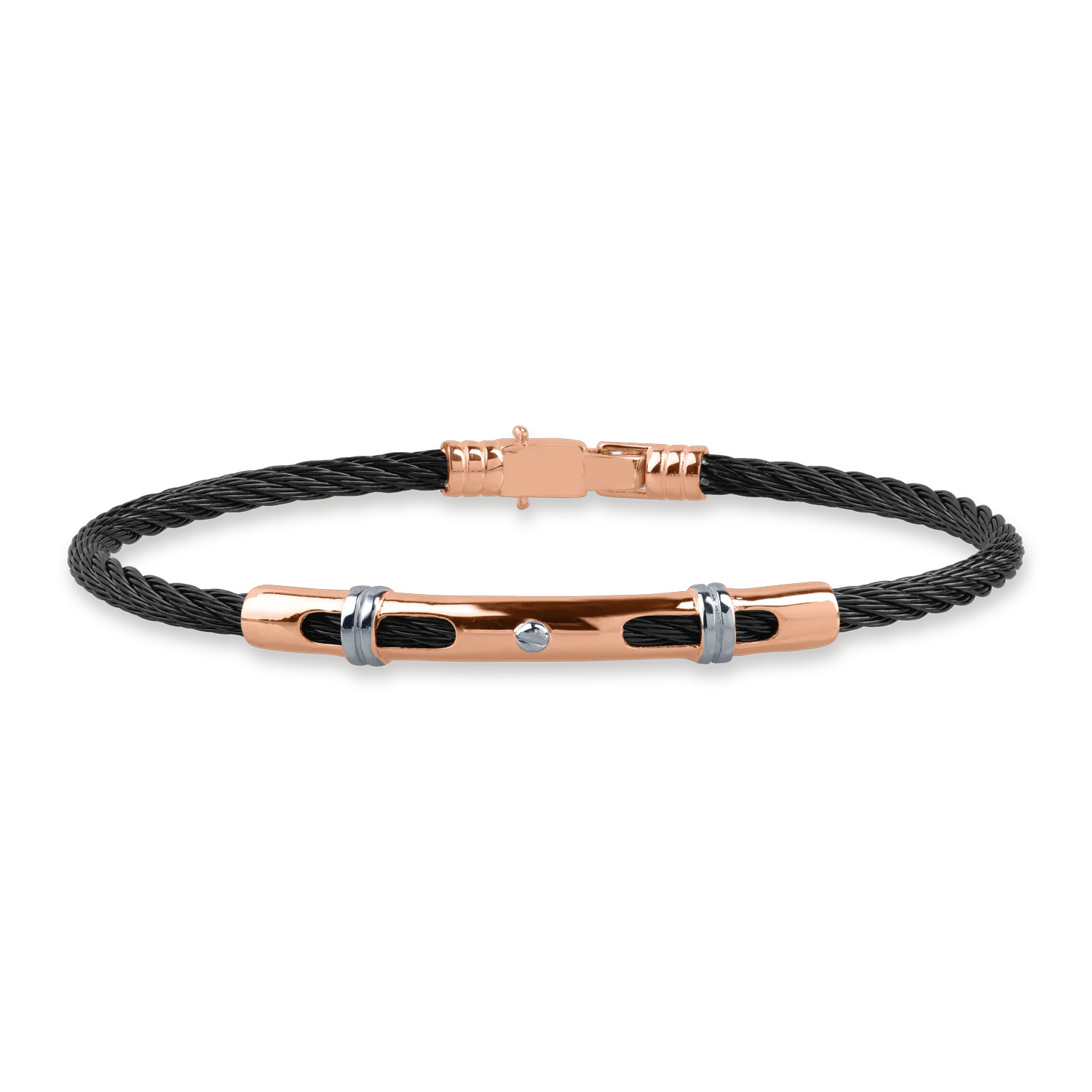 White-rose gold and steel men's bracelet