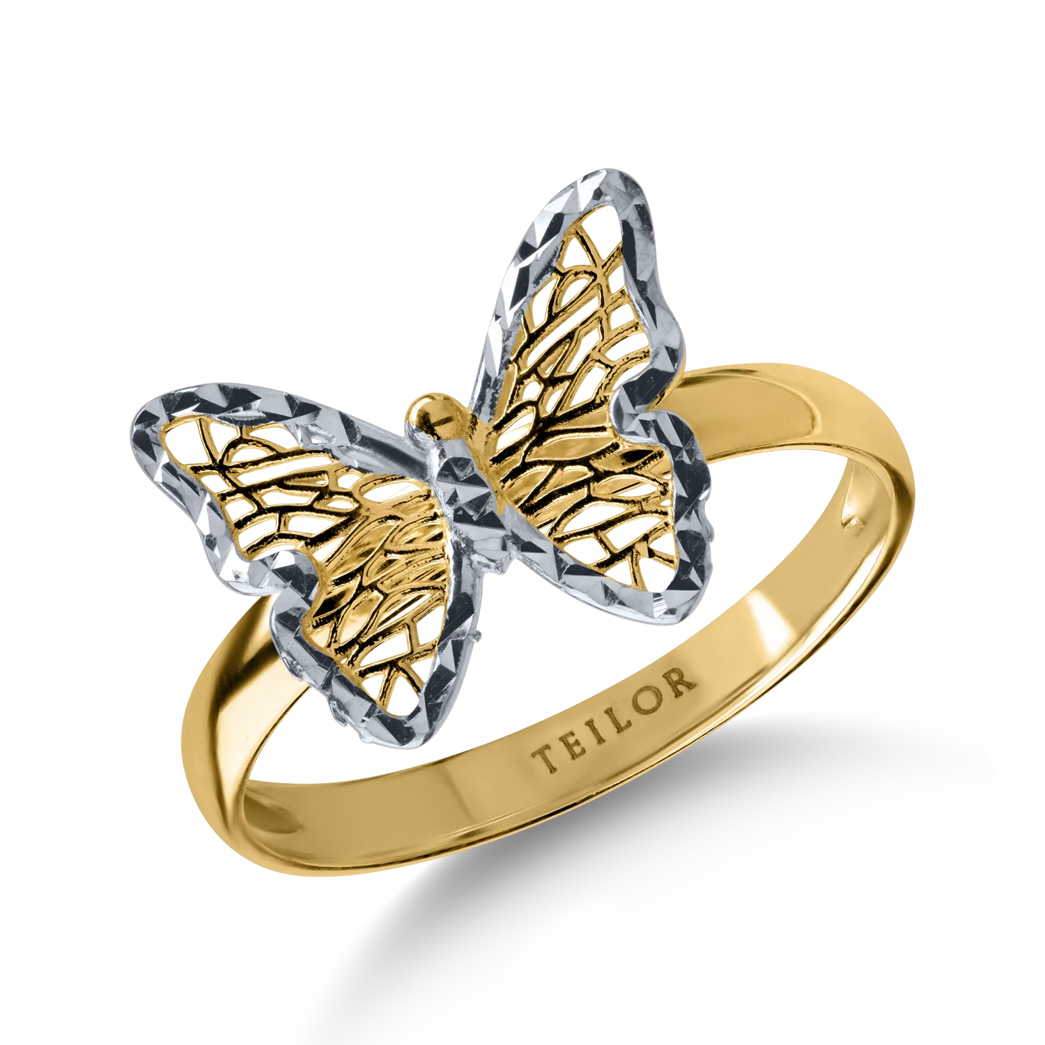Inel cu fluture din aur alb-galben