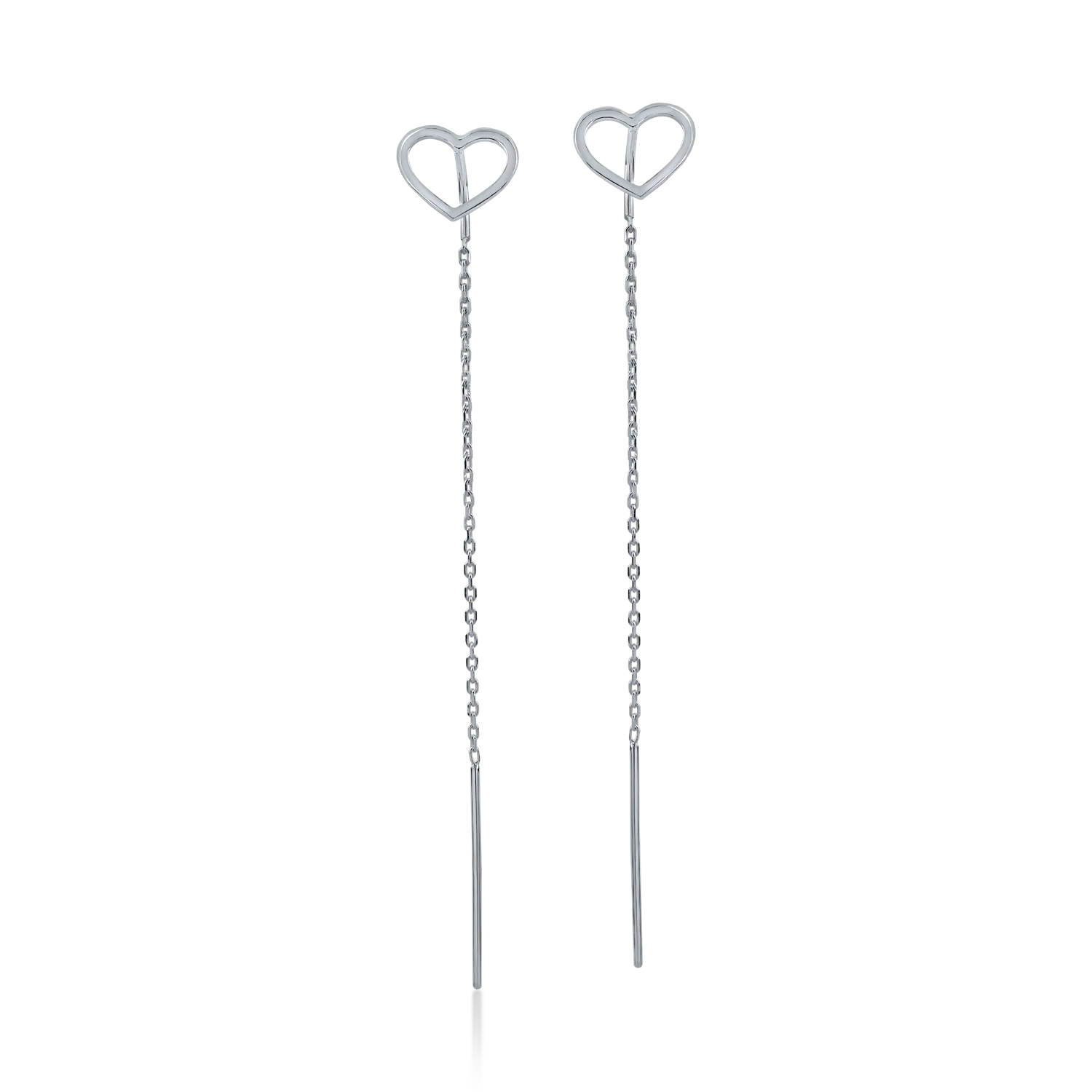 White gold long heart earrings