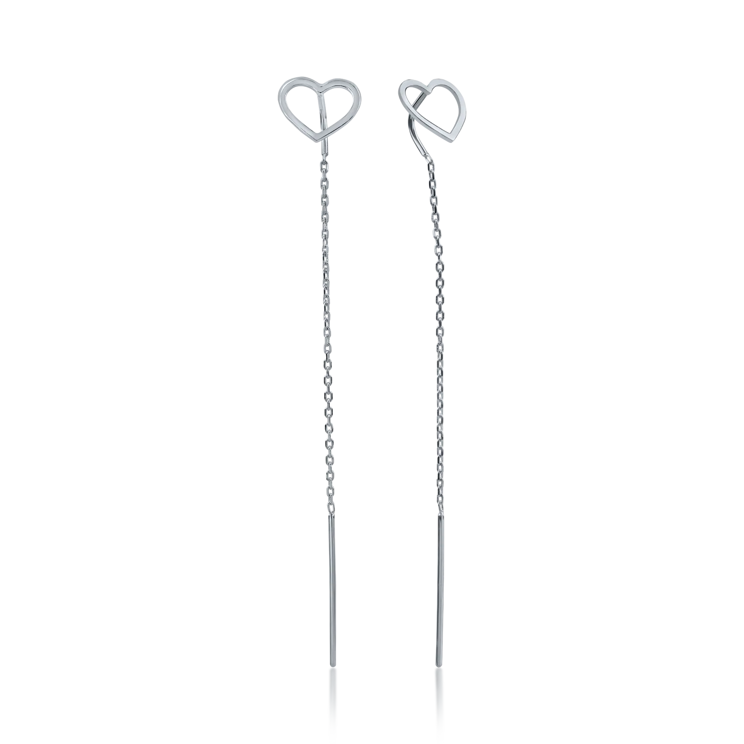 White gold long heart earrings