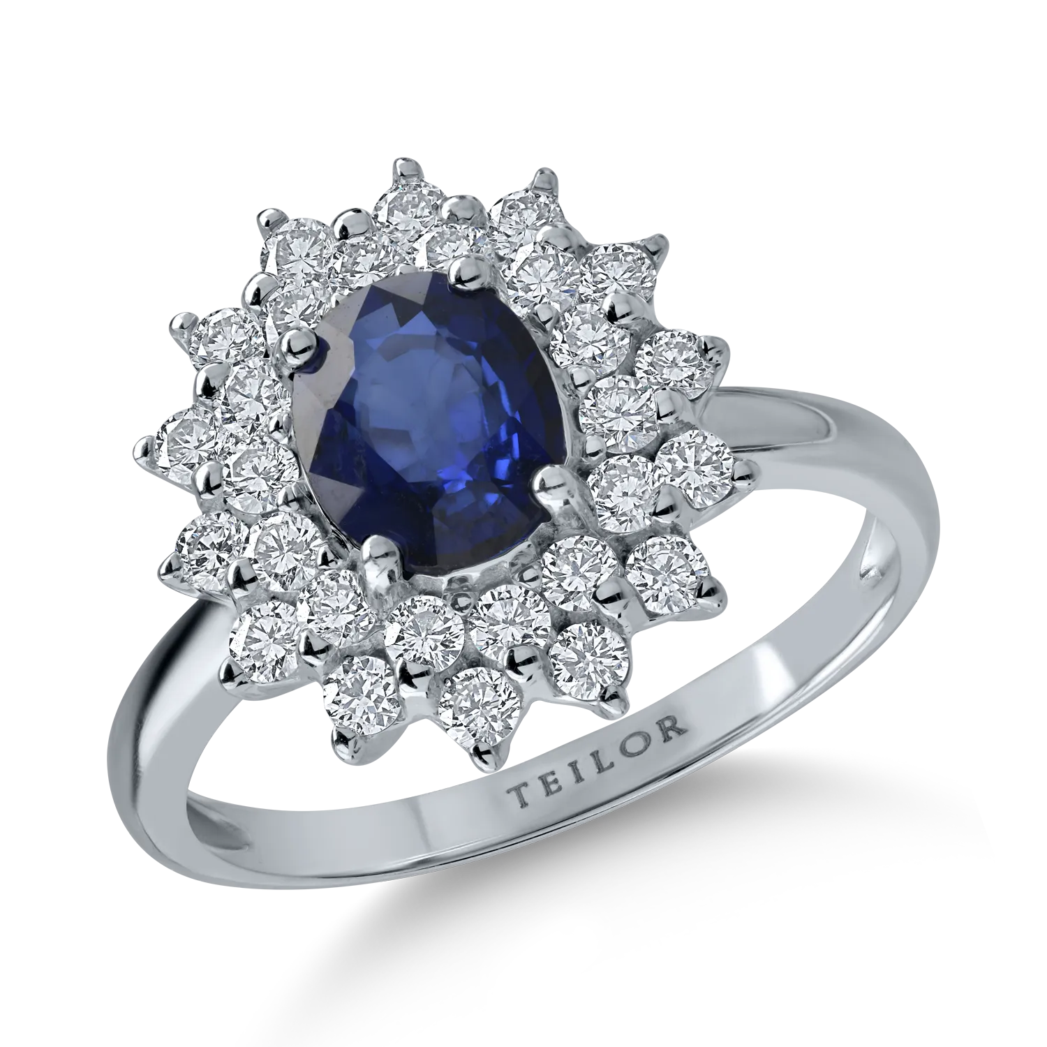 Fehérarany gyűrű 1.18ct zafírral és 0.72ct gyémántokkal