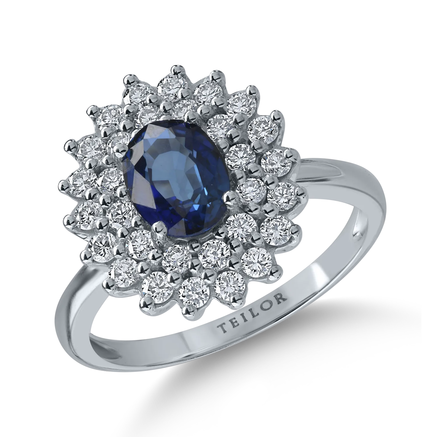 Fehérarany gyűrű 1.37ct zafírral és 0.64ct gyémántokkal