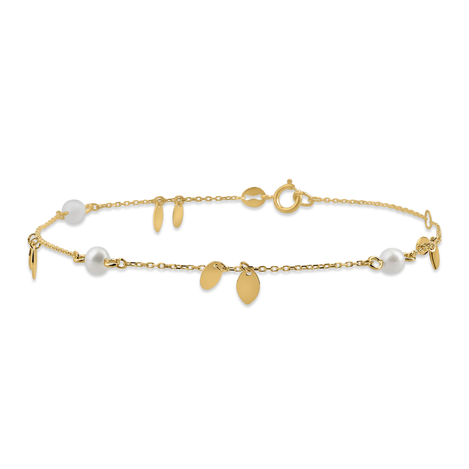 Yellow gold charms and pearls bracelet