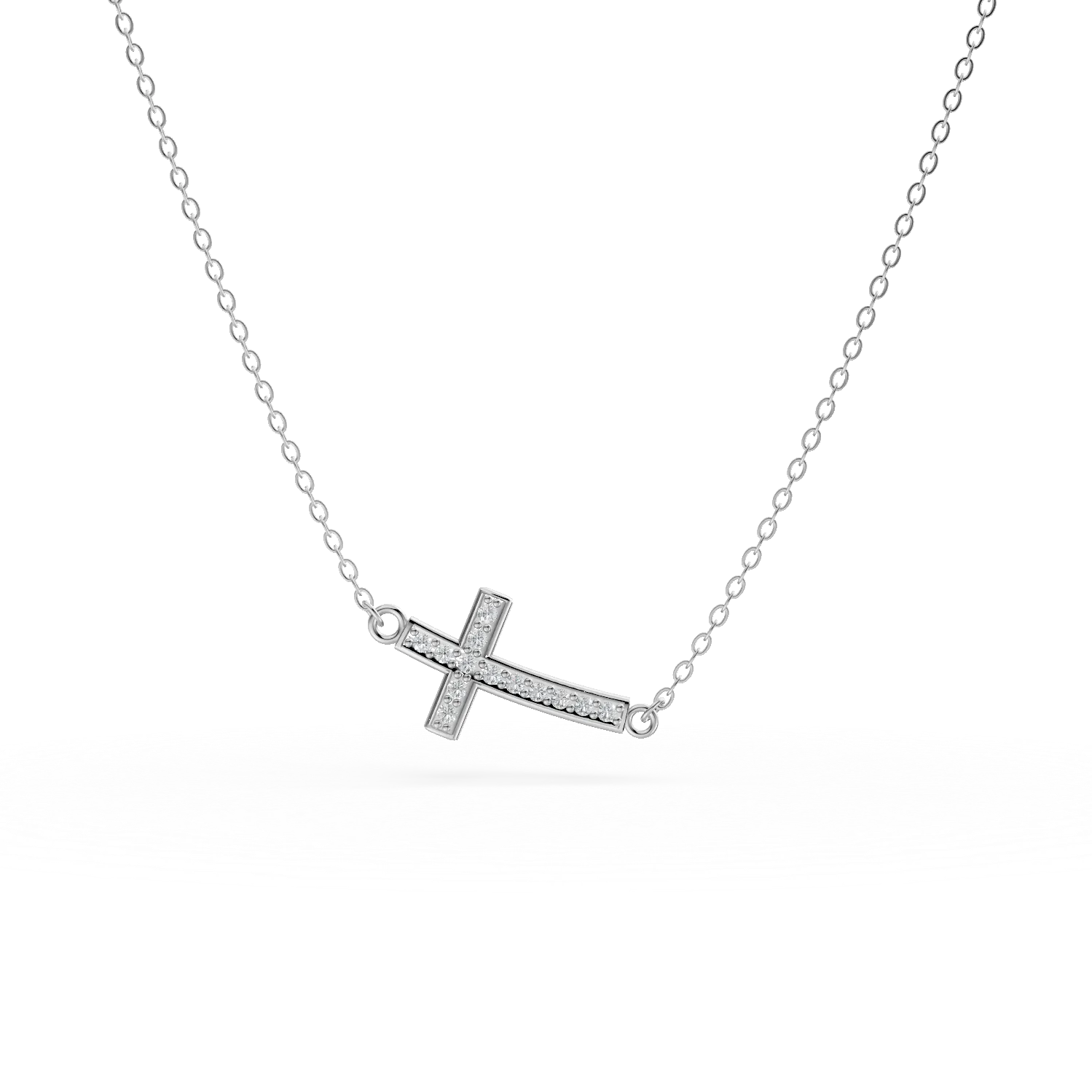 White gold cross pendant necklace with zirconia