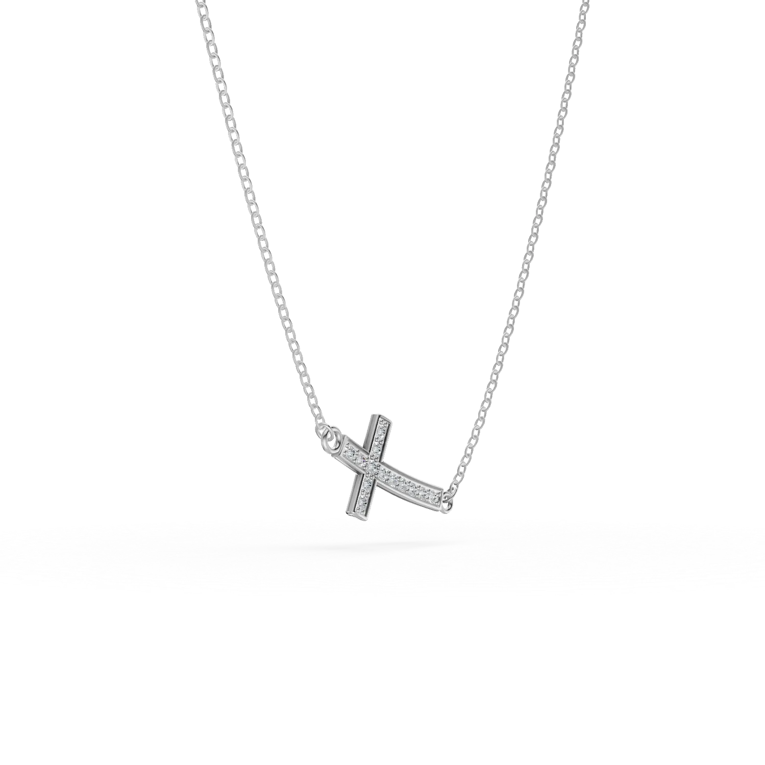 Fehérarany kereszt medálos nyaklánc cirkóniákkal