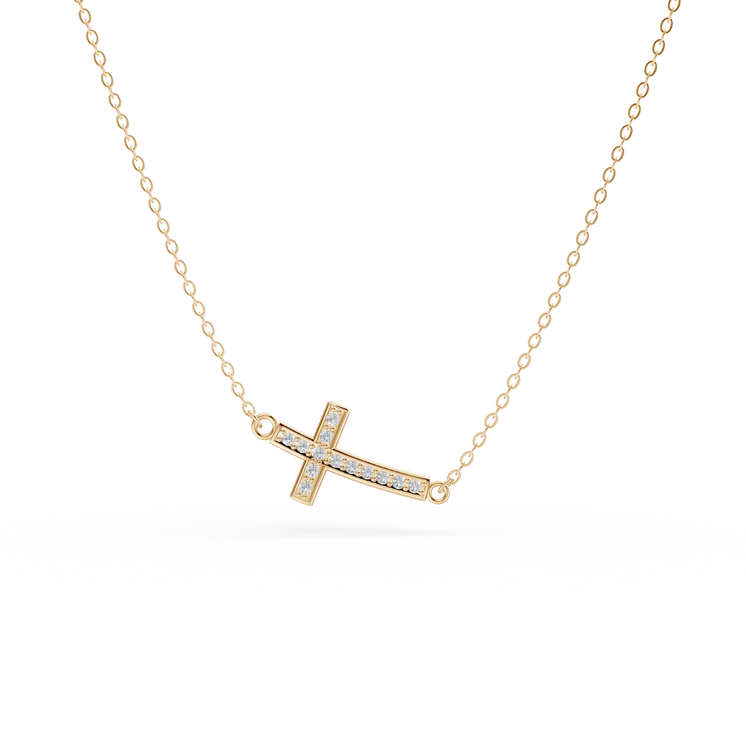 Yellow gold cross pendant necklace with zirconia