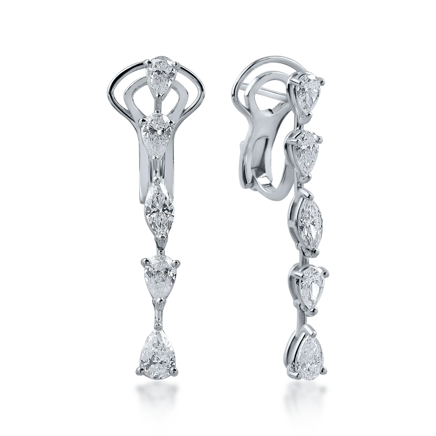 Cercei din aur alb cu diamante pear de 2.22ct