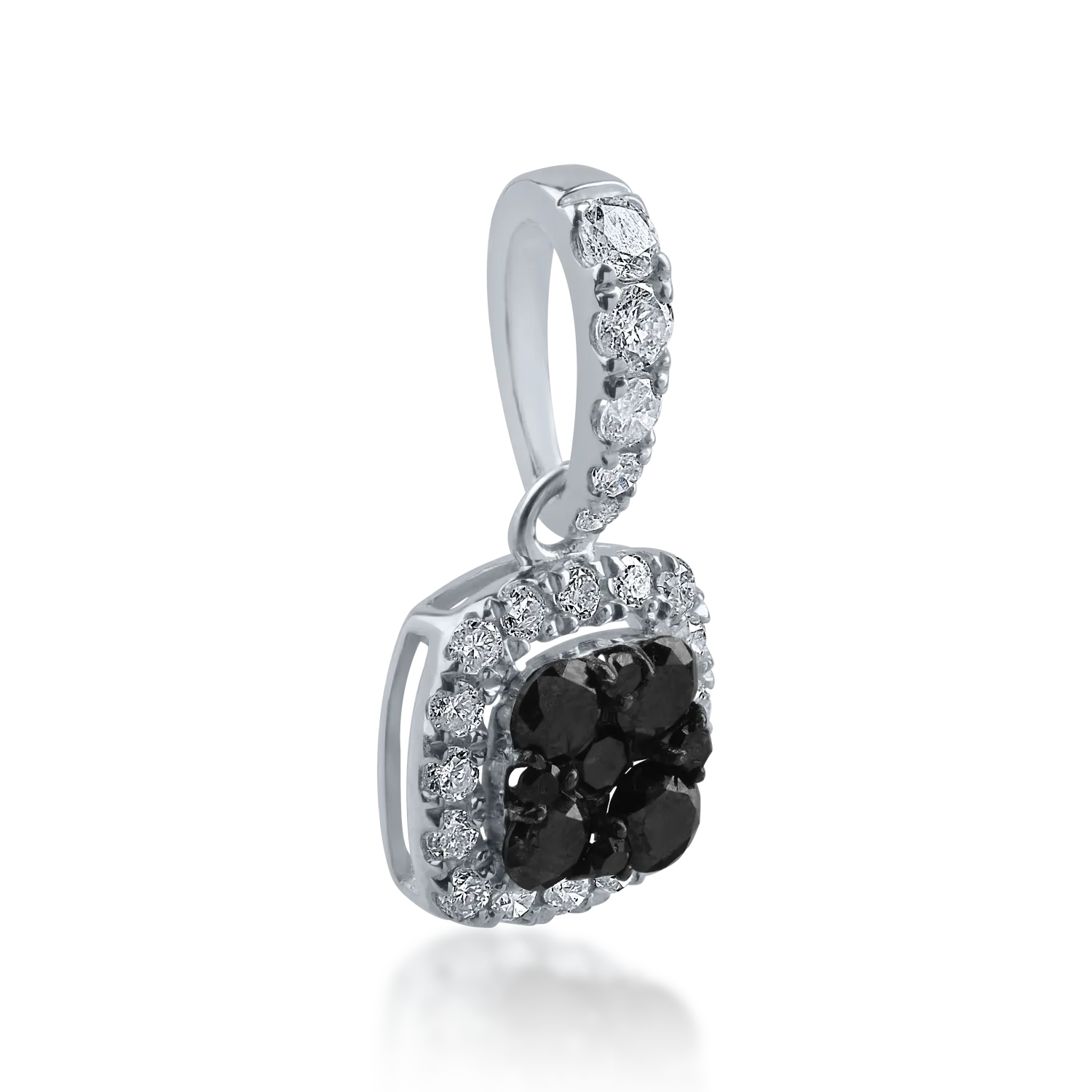 Pandantiv minimalist din aur alb cu diamante negre de 0.158ct si diamante incolore de 0.072ct