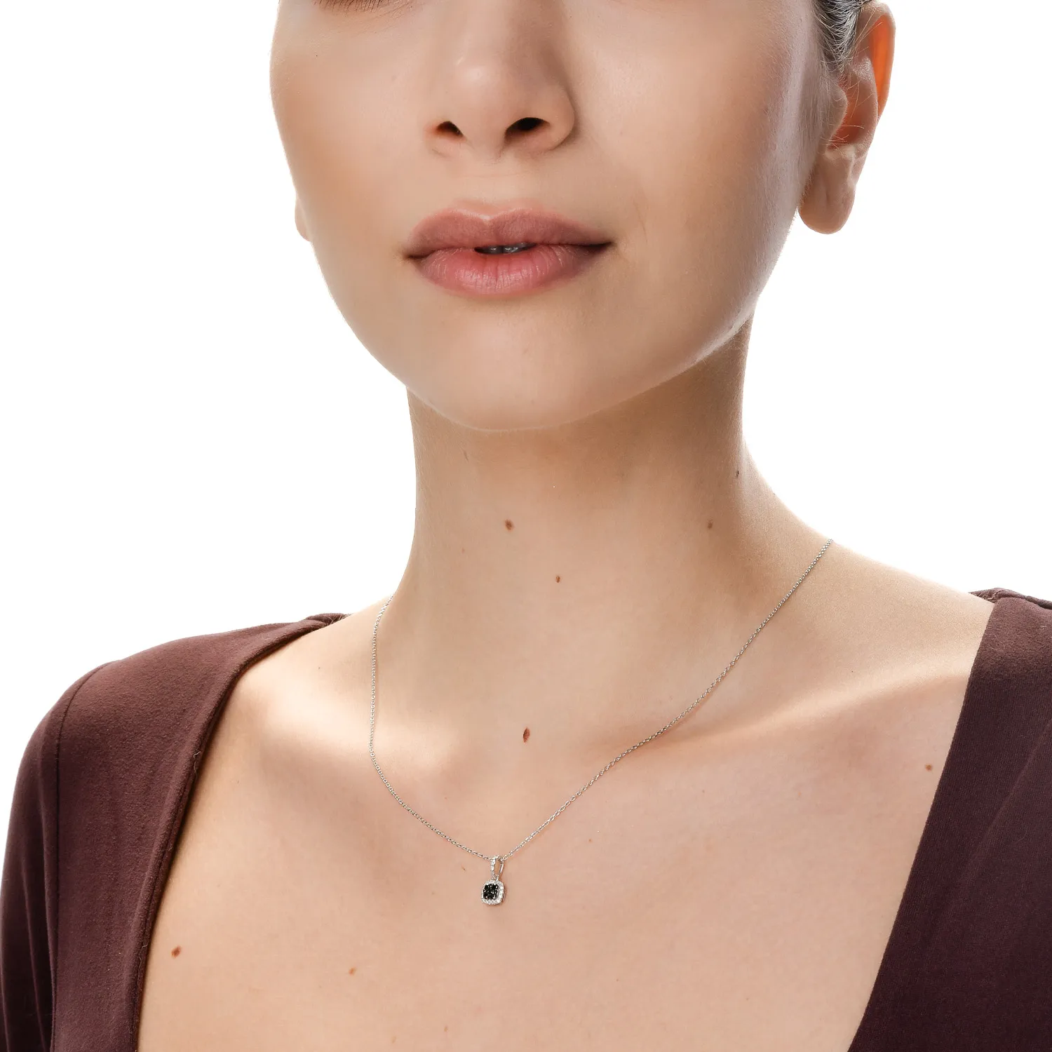 Pandantiv minimalist din aur alb cu diamante negre de 0.158ct si diamante incolore de 0.072ct