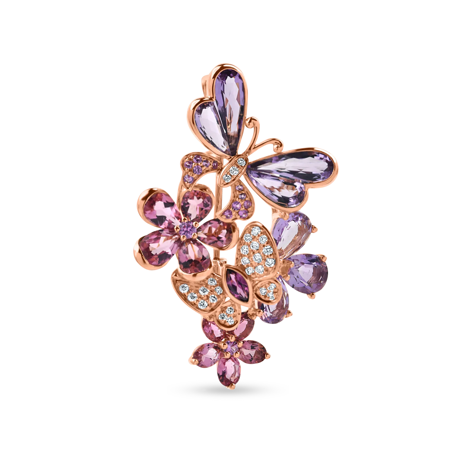 Brosa din aur roz cu pietre pretioase si semipretioase de 7.4ct