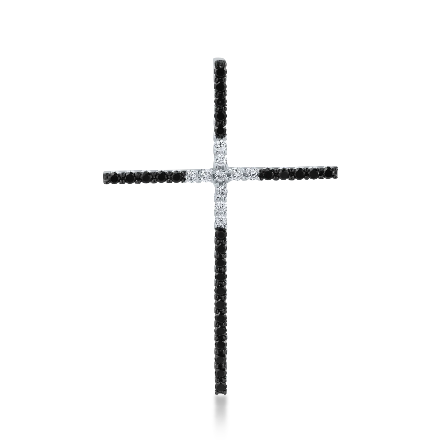 Zawieszka w kształcie krzyża z czarno-białego złota z czarnymi diamentami o masie 0.38ct i przezroczystymi diamentami o masie 0.13ct