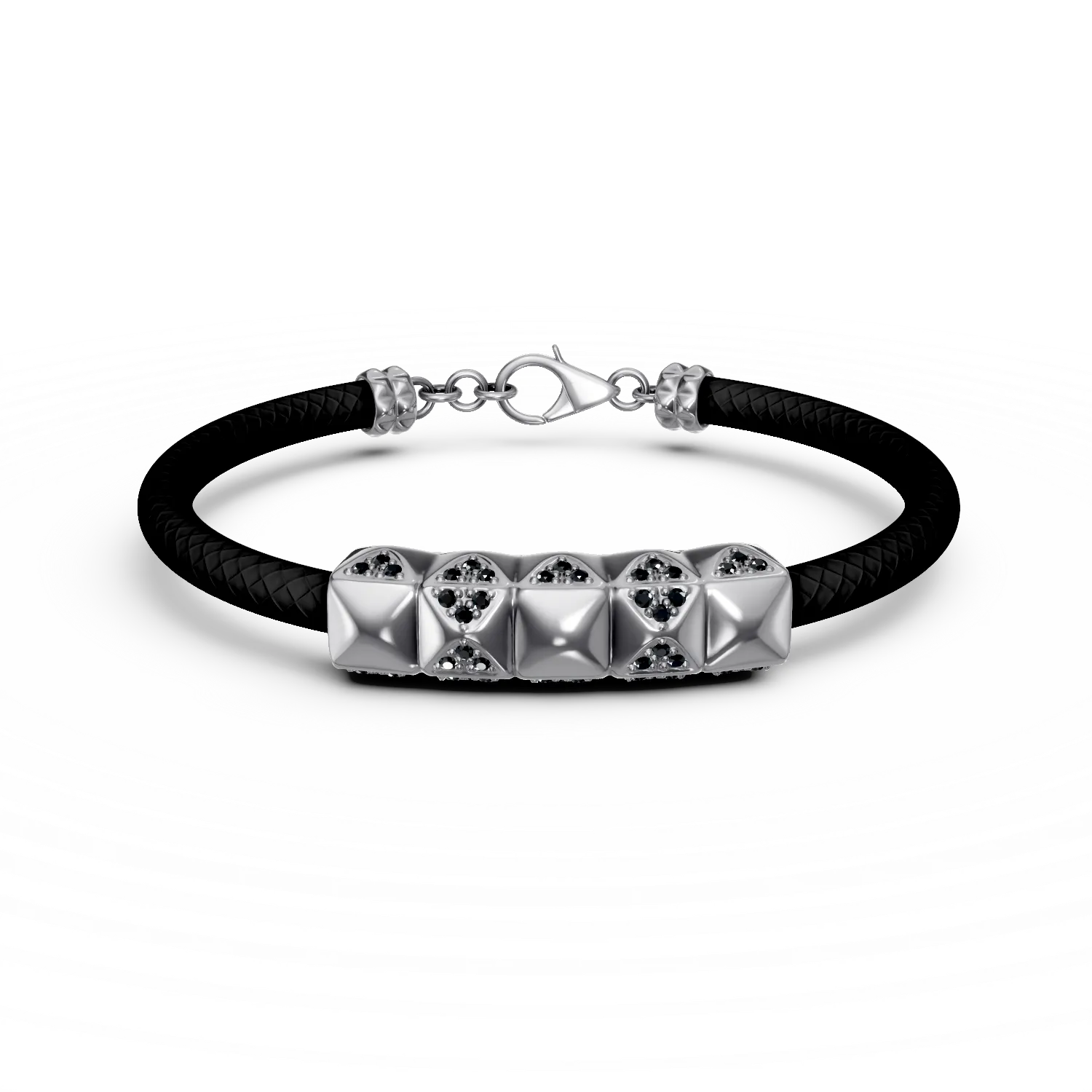 Férfi karkötő fekete zsinórral és ezüst elemekkel-167965