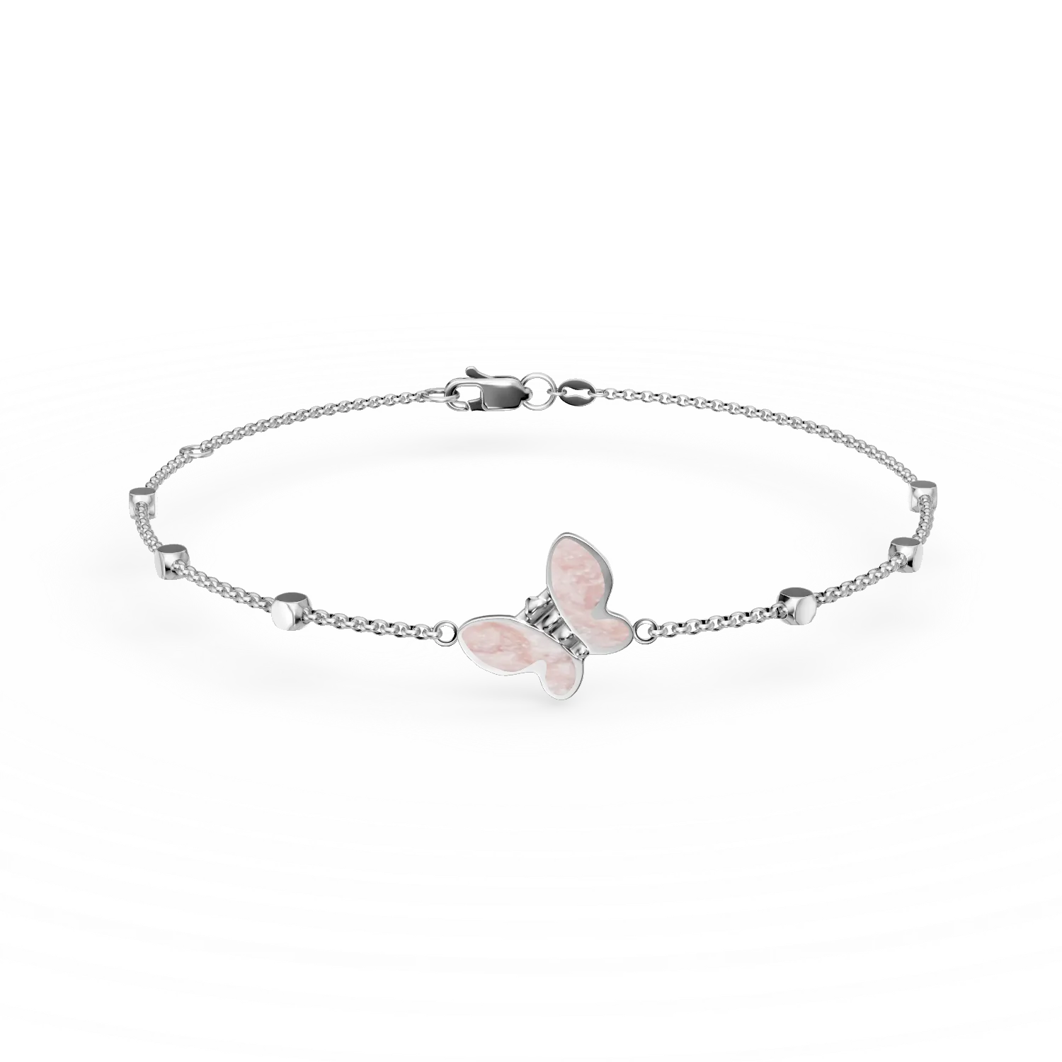 Bratara din aur alb cu bilute si pandantiv fluture