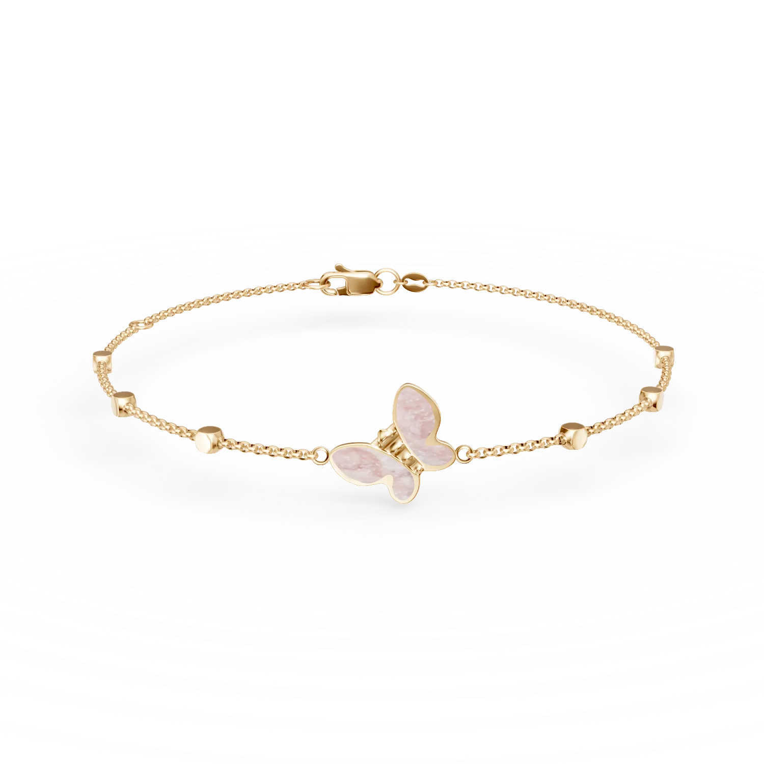 Yellow gold bracelet with beads and butterfly pendant-168021