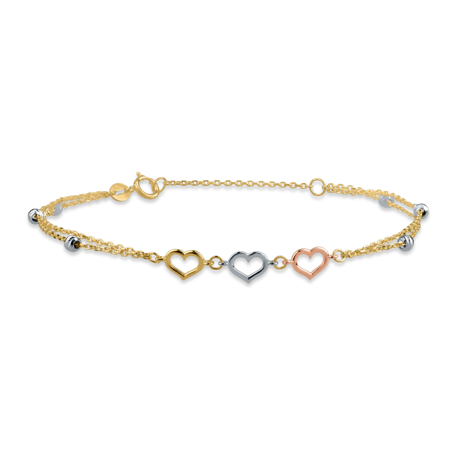White-rose-yellow gold hearts bracelet