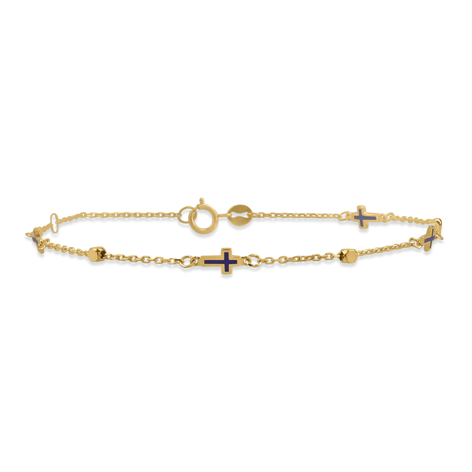 Yellow gold bracelet with beads and cross pendants