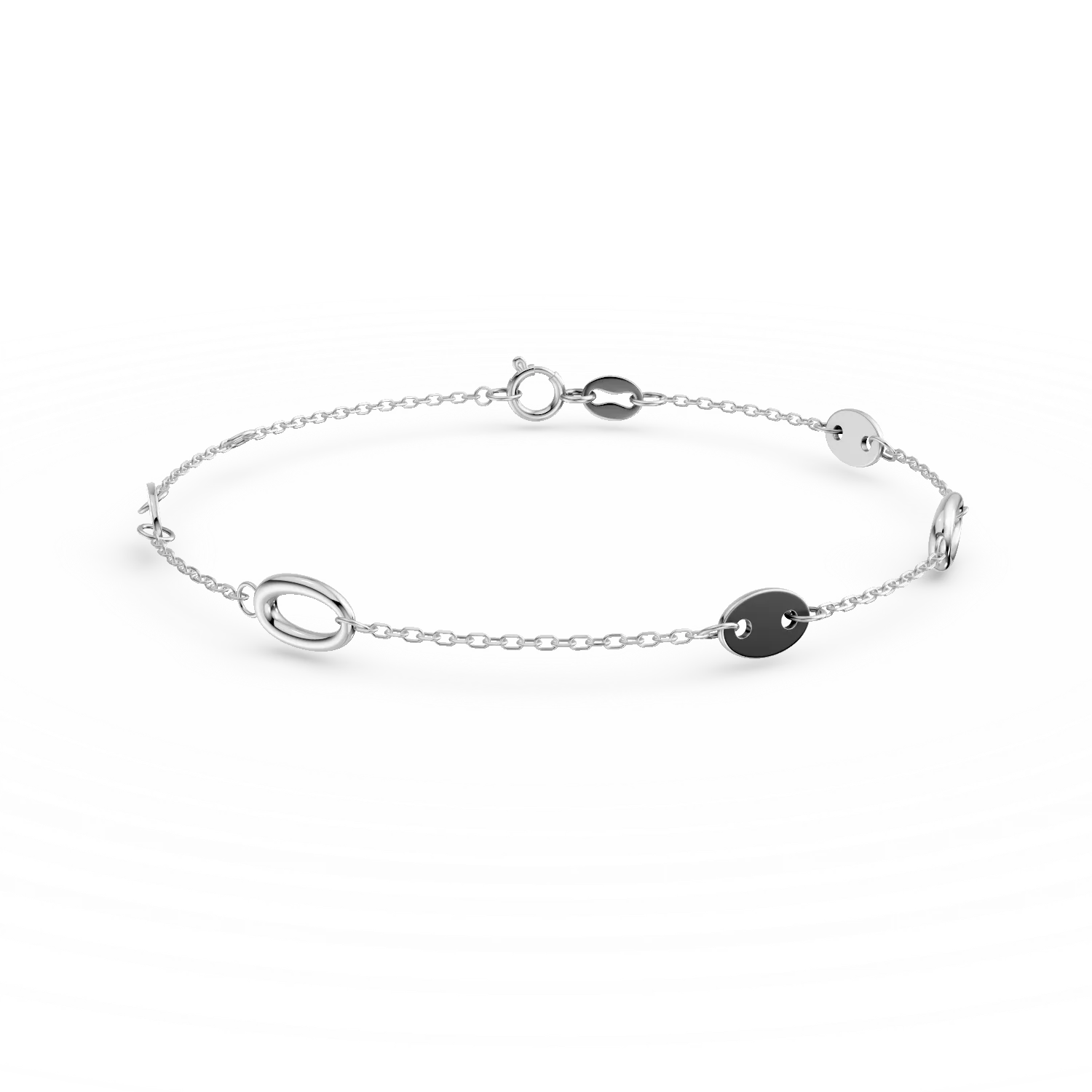White gold bracelet with geometric pendants