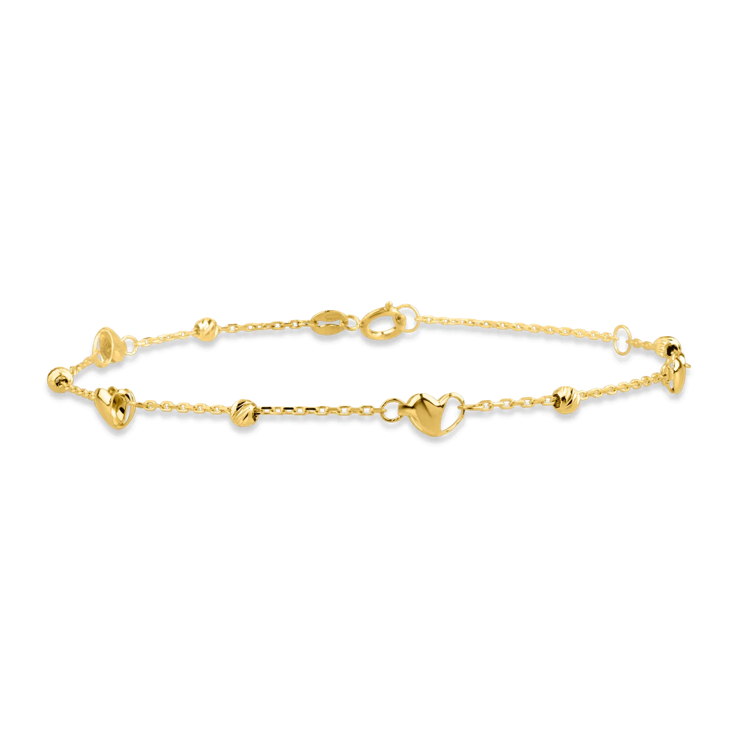 Yellow gold bracelet with beads and hearts