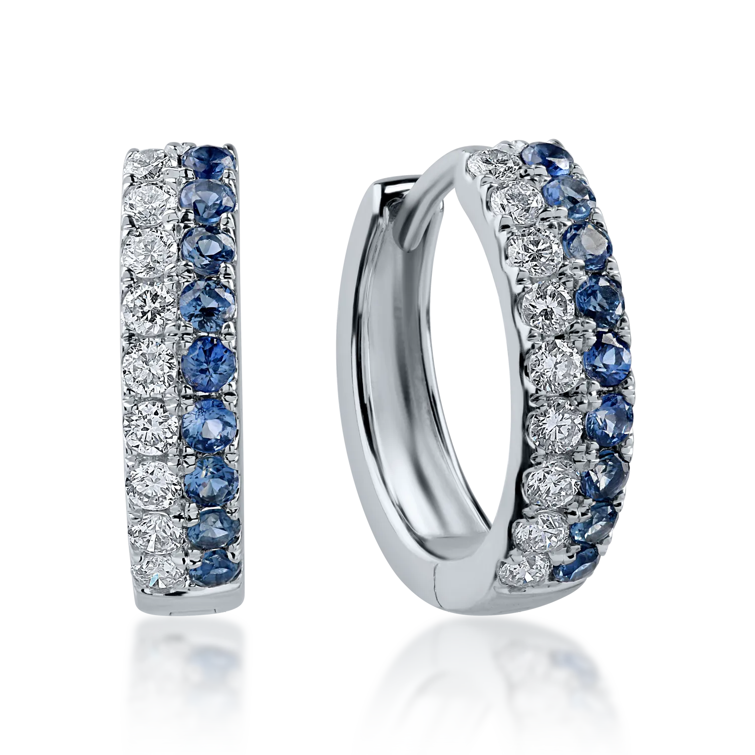 Cercei on-ear din aur alb cu safire de 0.314ct si diamante de 0.211ct