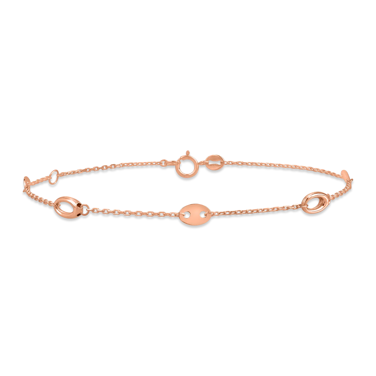 Rose gold bracelet with geometric pendants
