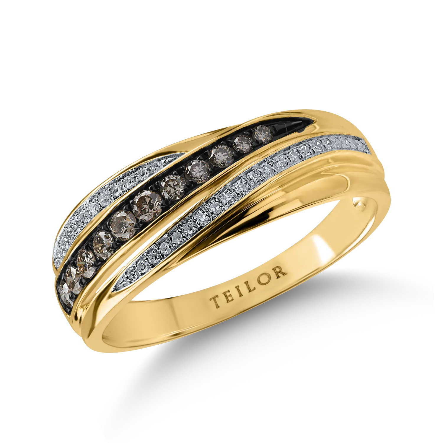 Yellow gold ring with 0.1ct brown diamonds and 0.07ct clear diamonds-169690