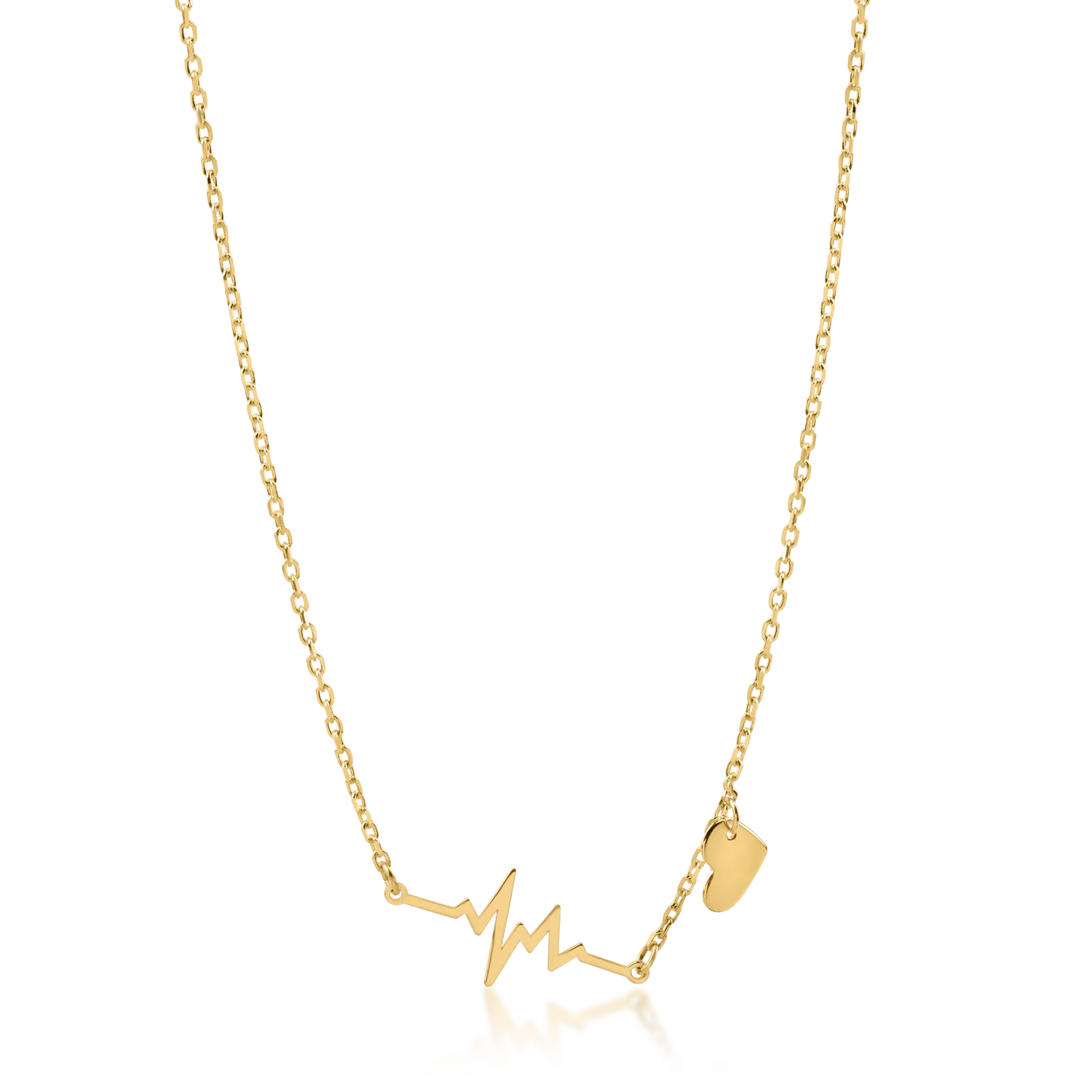 Yellow gold chain with pulse and heart pendants