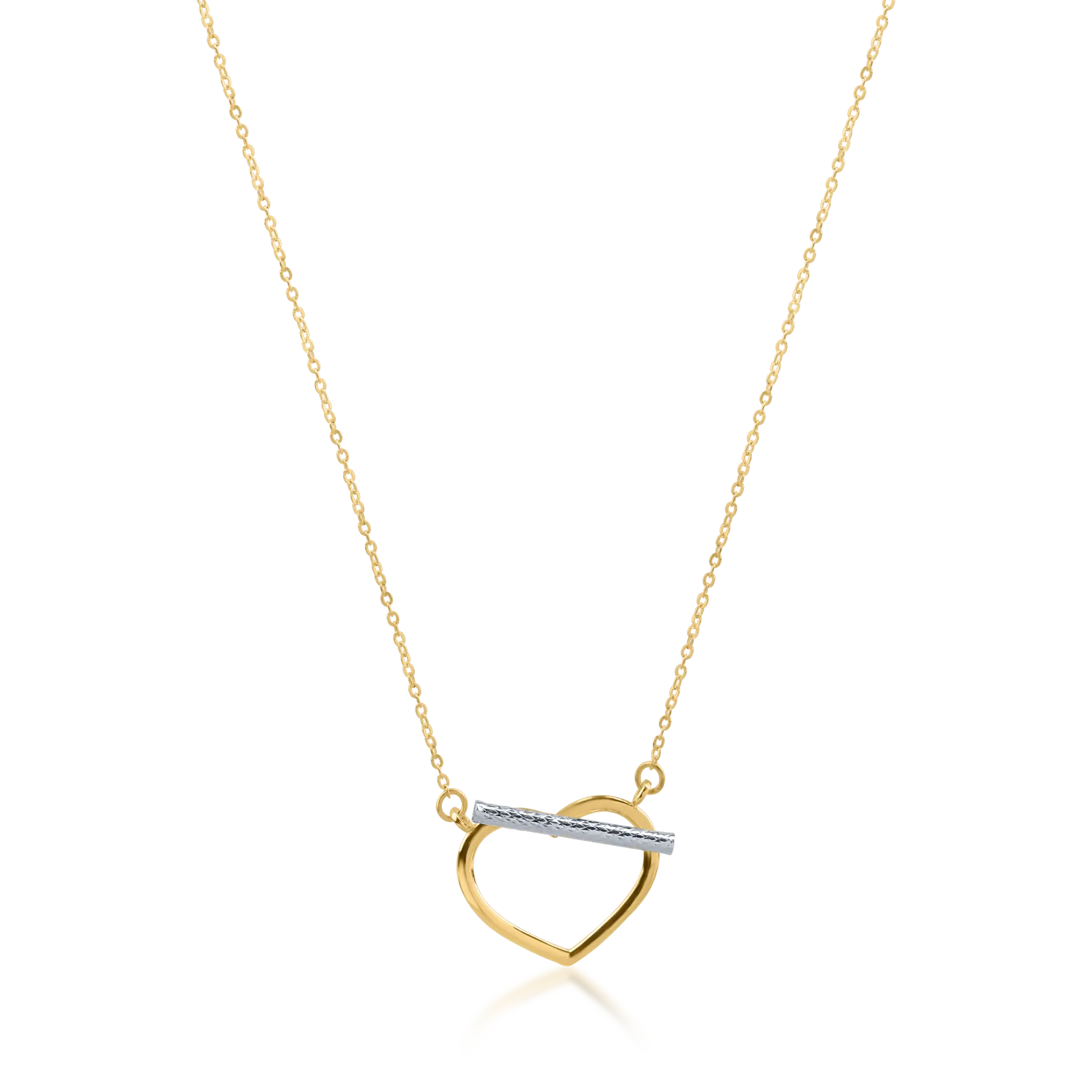 Yellow gold heart pendant chain and white gold detail