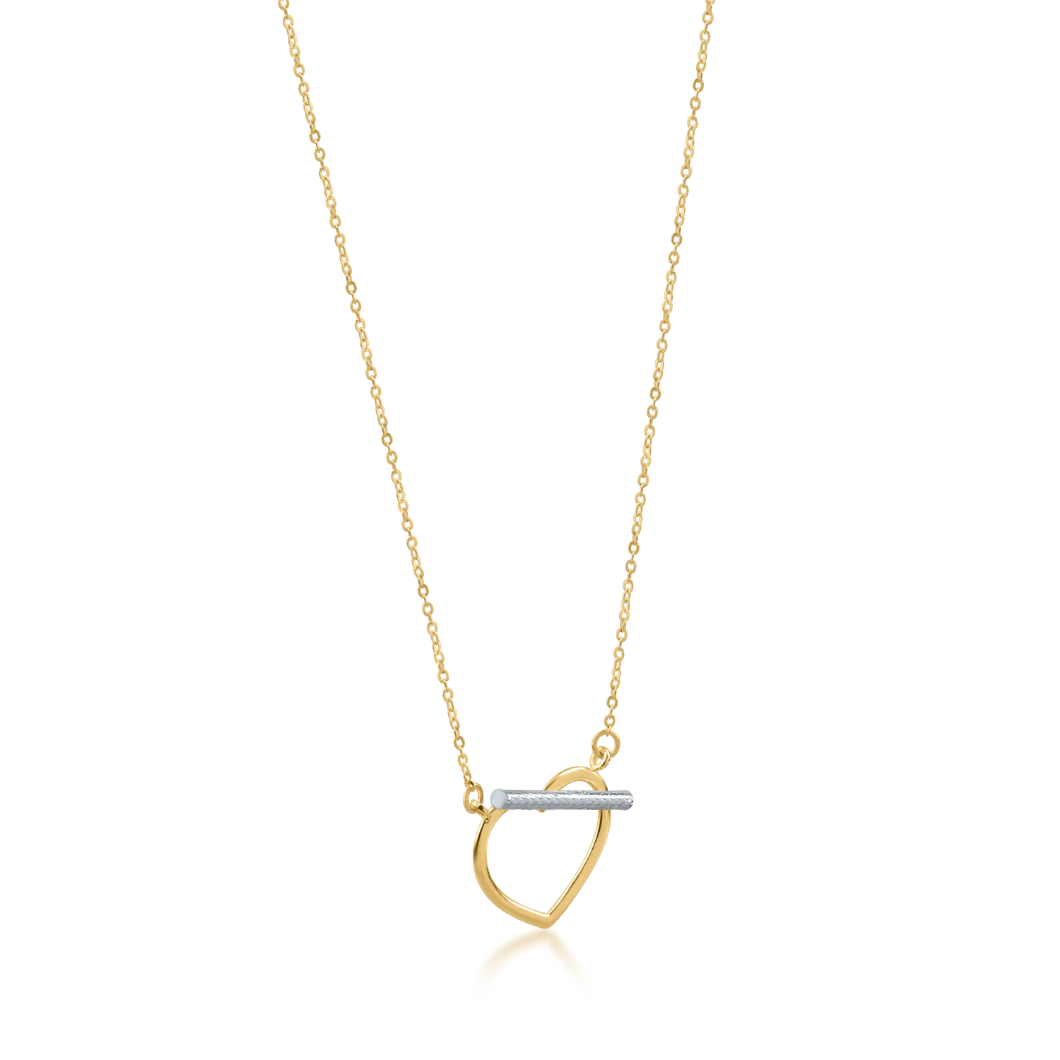 Łańcuszek z zawieszką w kształcie serca z żółtego złota i detalami z białego złota