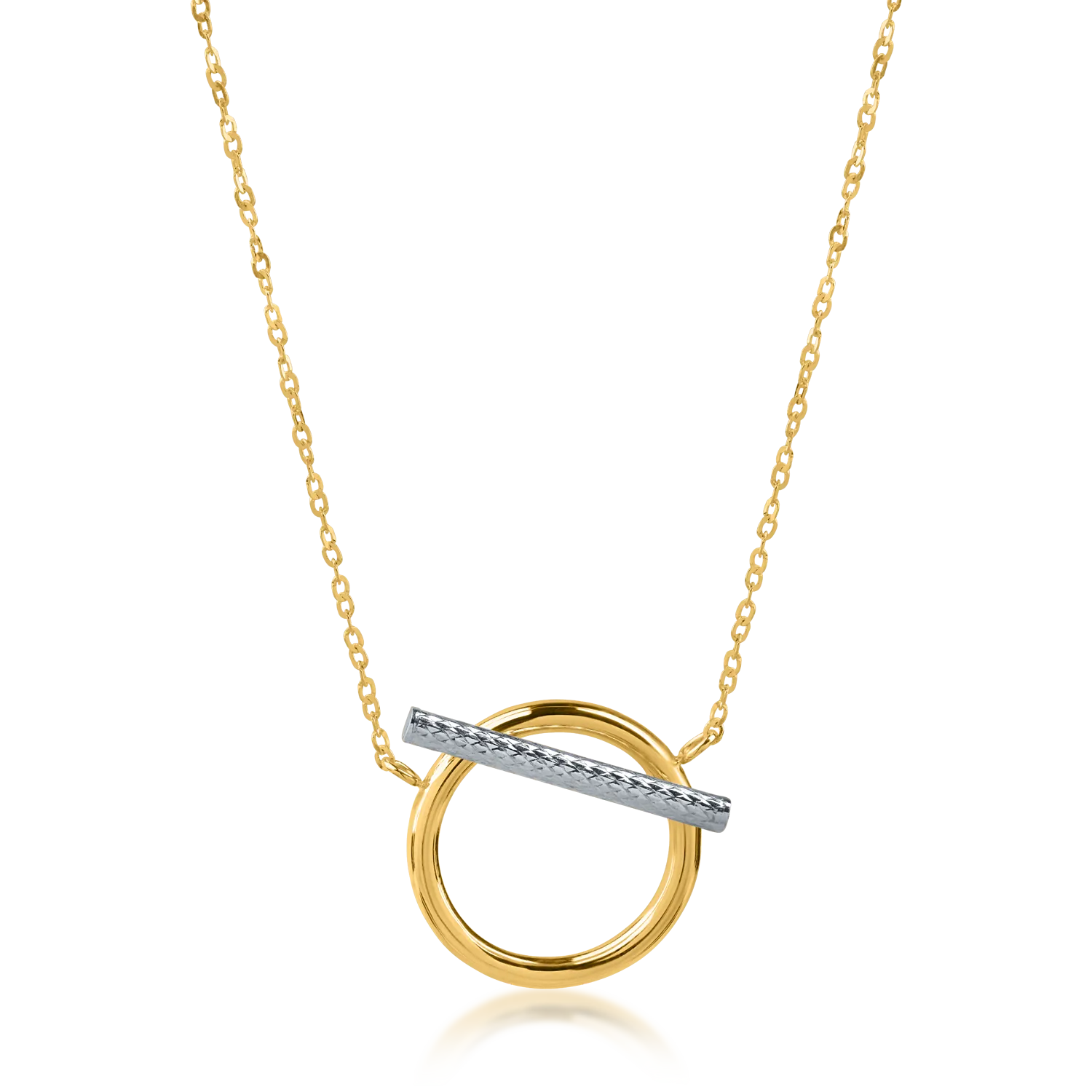 Yellow gold geometric pendant chain and white gold detail