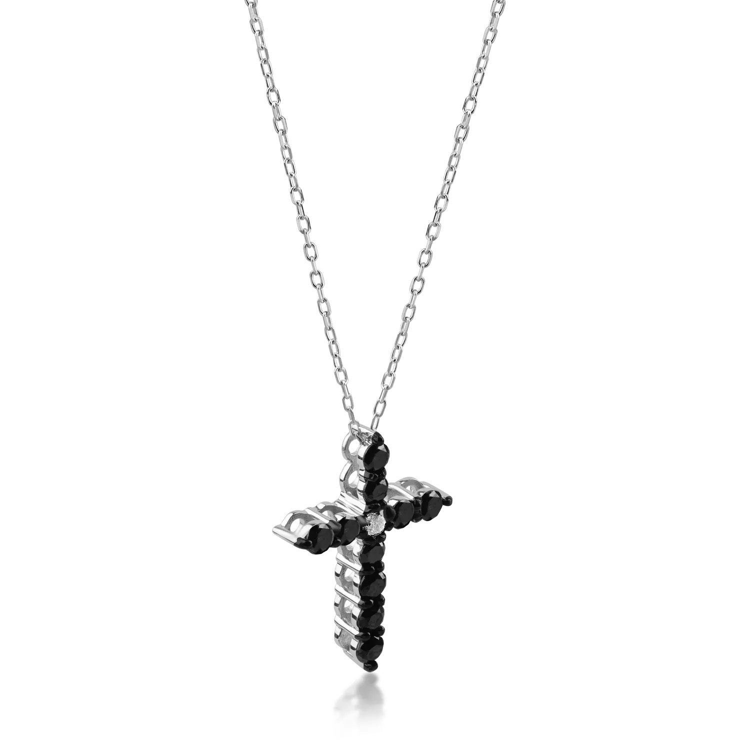 Lant cu pandantiv cruce din platina cu diamant incolor de 0.02ct si diamante negre de 0.2ct